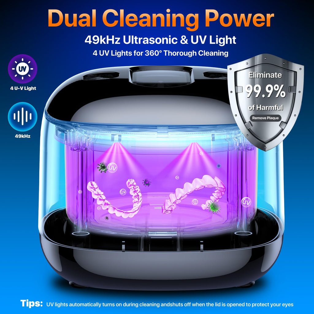 Ultrasonic Retainer Cleaner for Dentures and Aligners - 49KHz

