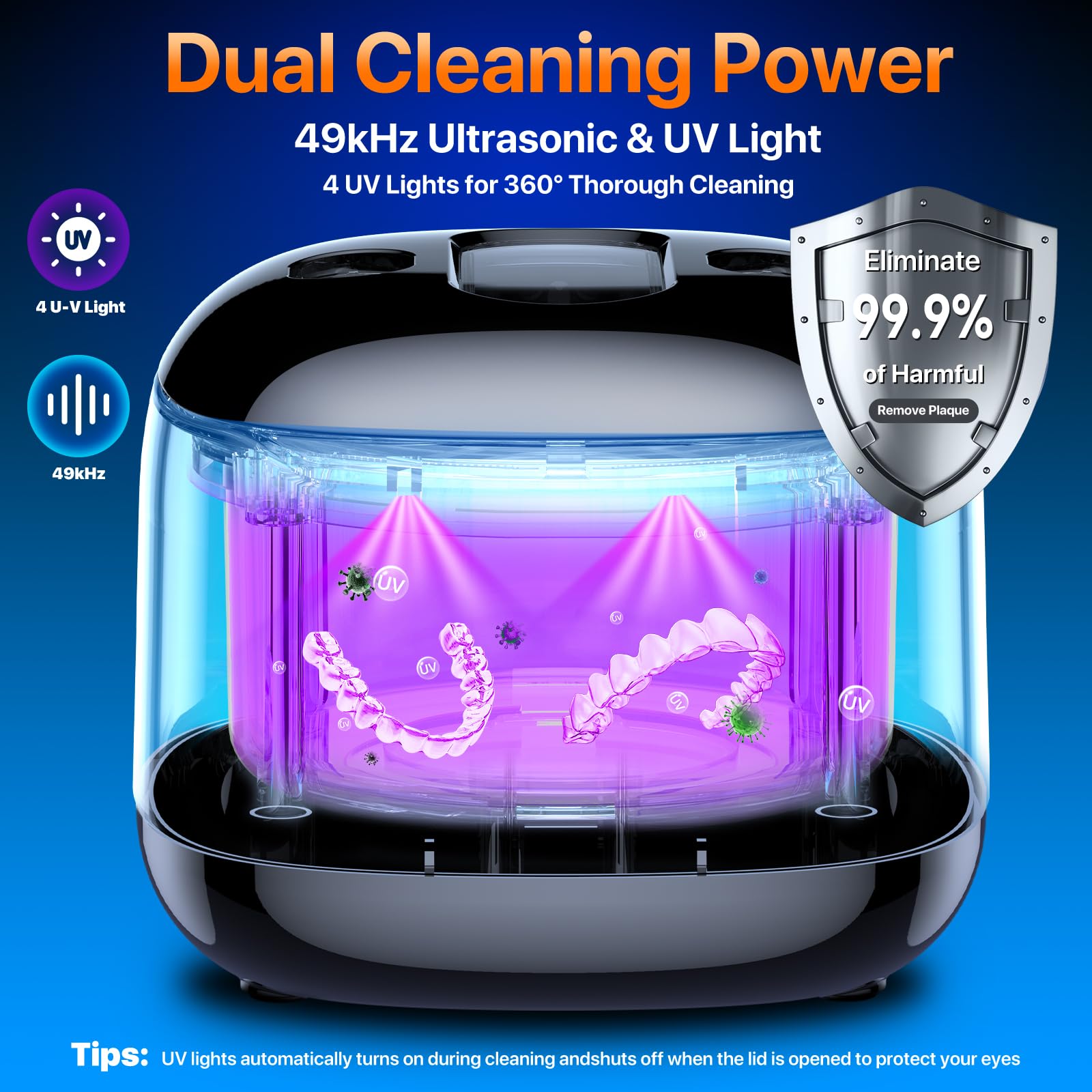 Ultrasonic Retainer Cleaner for Dentures and Aligners - 49KHz


