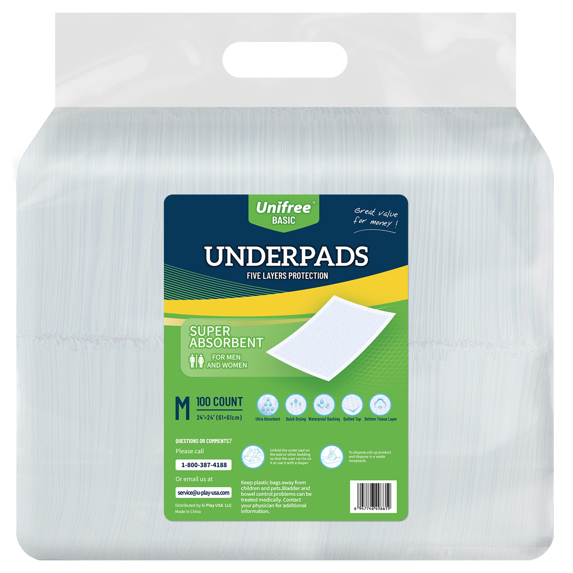 Unifree Disposable Underpads: Soft, Super Absorbent Waterproof Bed Pads