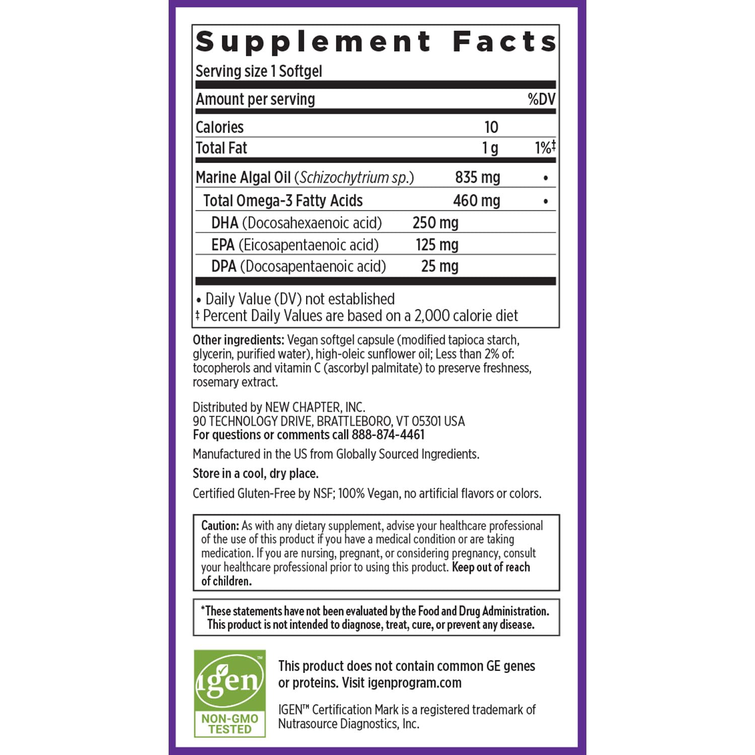 New Chapter Vegan Algae Omega-3 DHA & EPA Supplement

