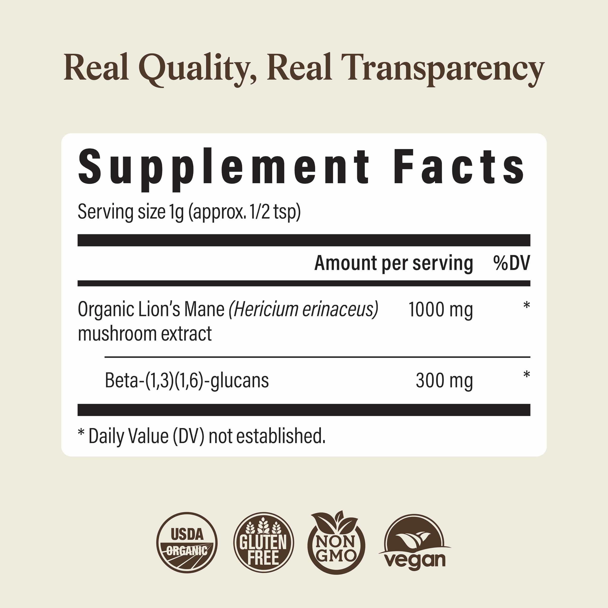 Real Mushrooms Lion's Mane Mushroom Powder Extract - Organic

