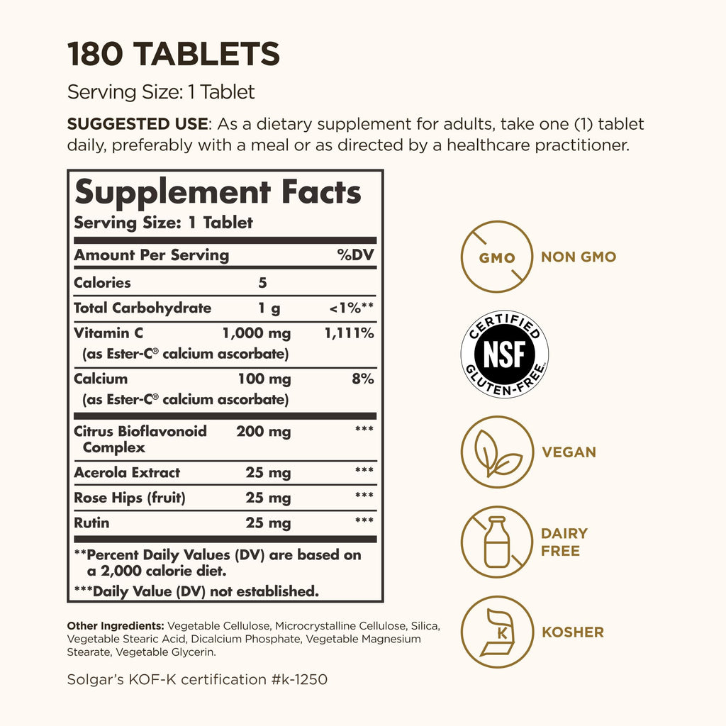 Solgar Ester-C Plus 1000 mg Vitamin C | Gentle Immune Support

