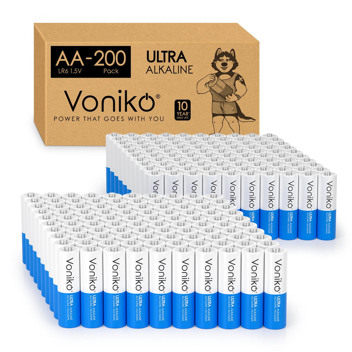 Voniko Premium Grade AA Alkaline Batteries 1.5V Long-Lasting Leakproof