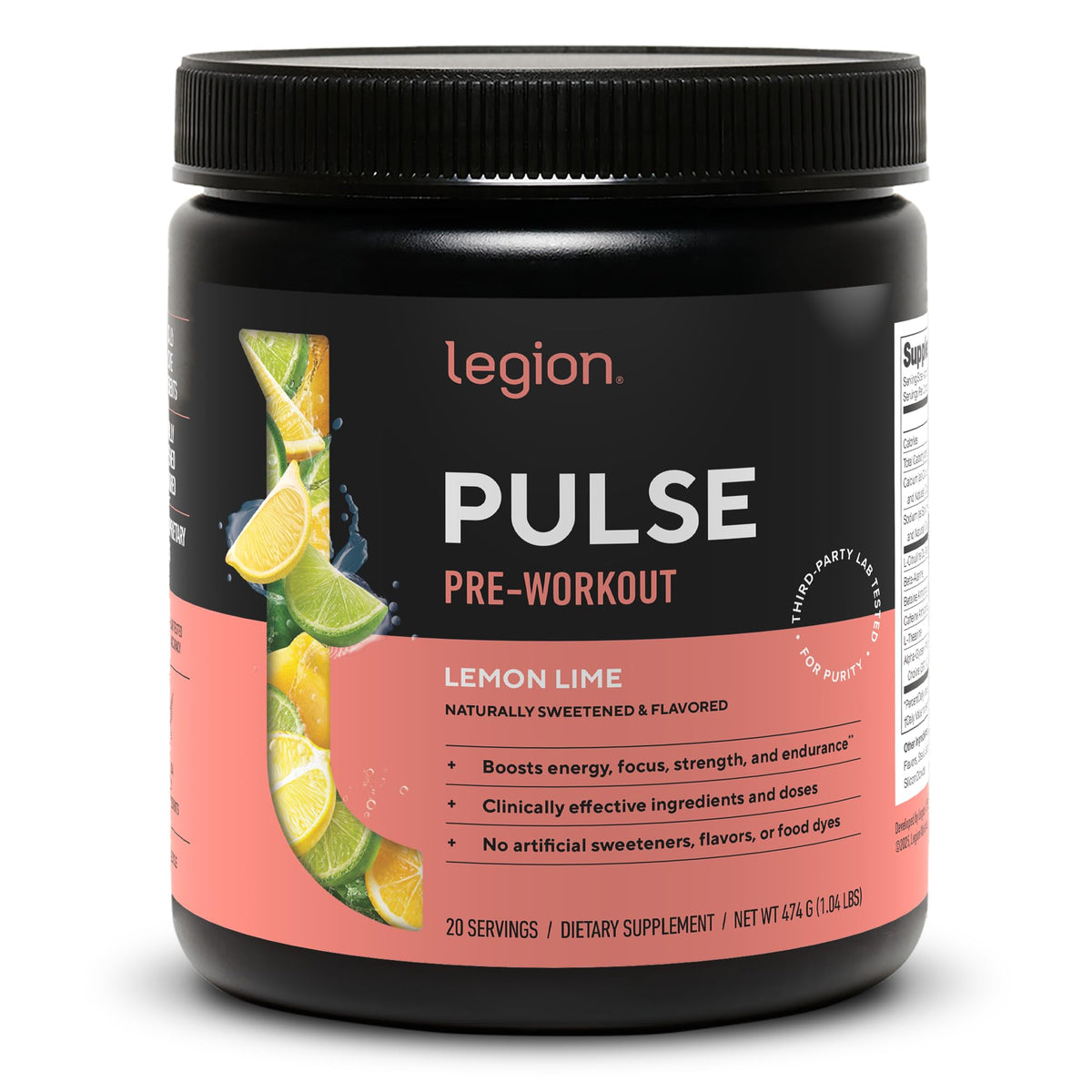 Legion Pulse Pre Workout Supplement - All Natural Nitric Oxide, Creatine Free, Naturally Sweetened
