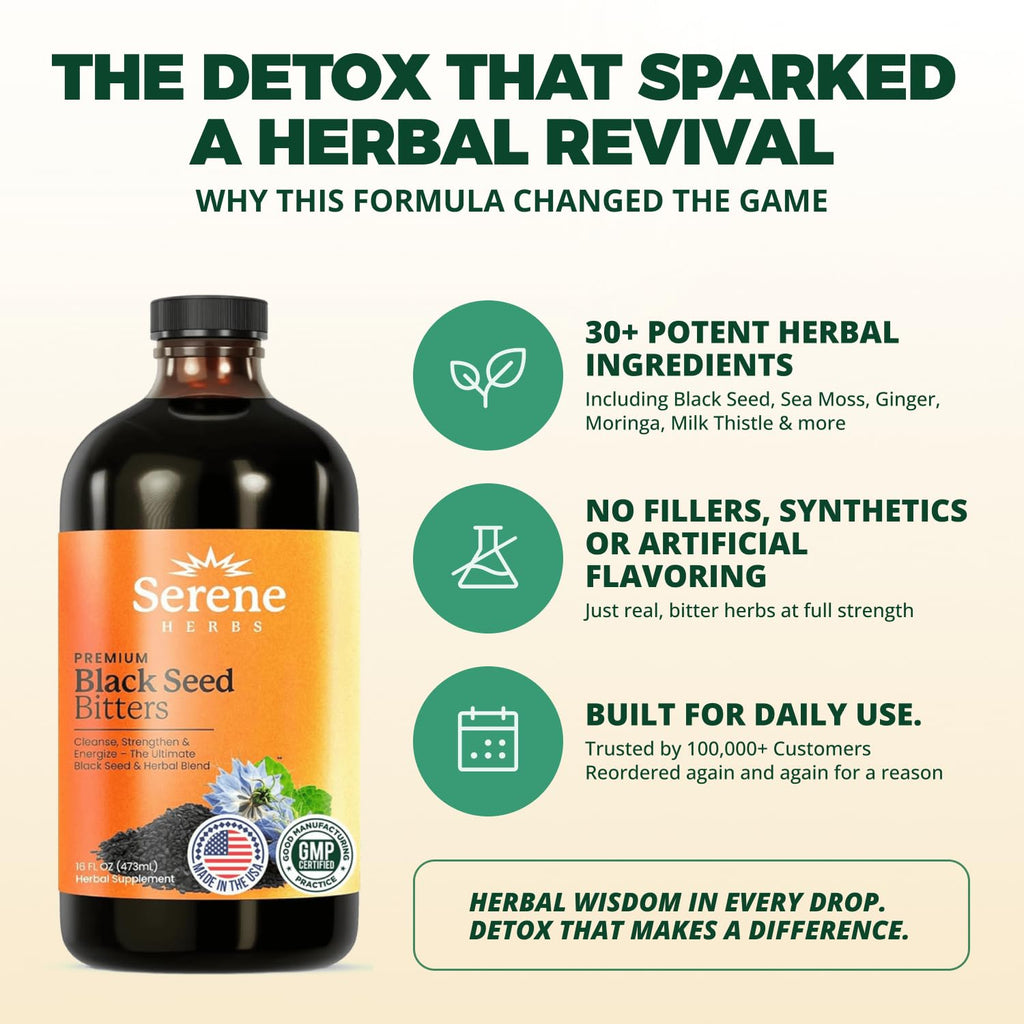 Serene Herbs Black Seed Bitters - Vegan Herbal Supplement


