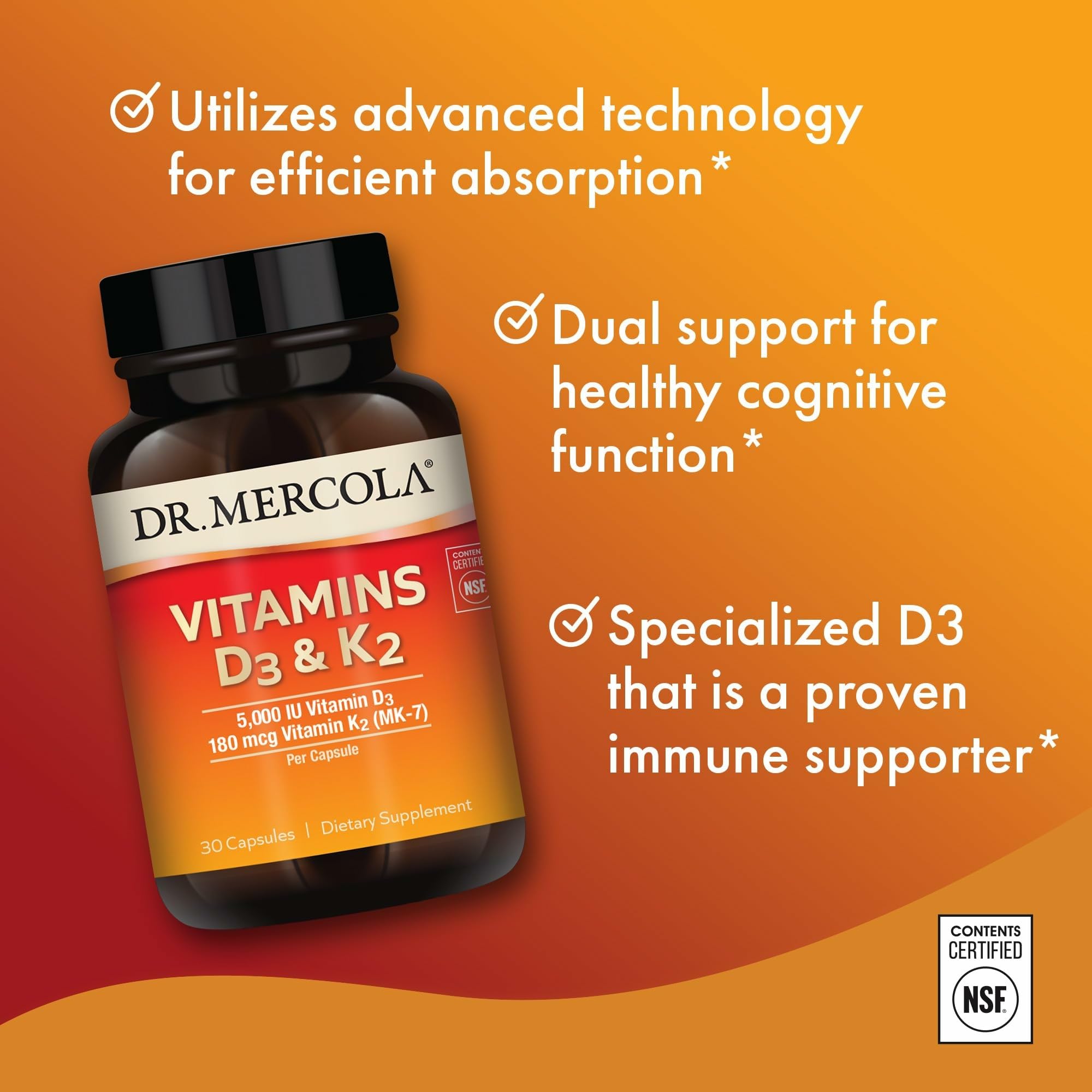 Dr. Mercola D3 & K2 Vitamin for Immune & Bone Support

