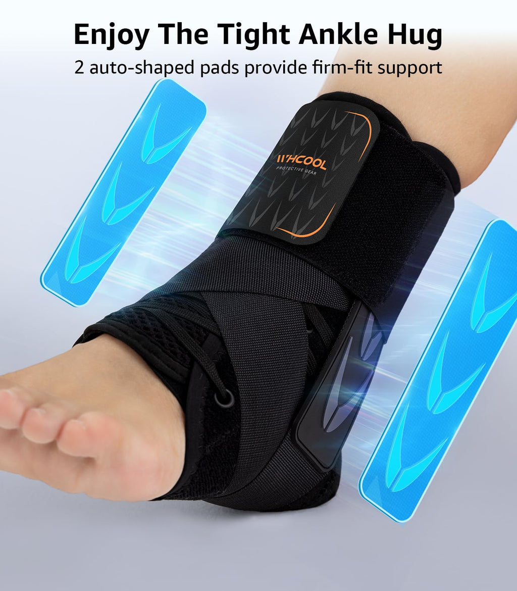 Slim-Fit Ankle Brace with Quick Lace Up and 2 Auto-Shaped Pads

