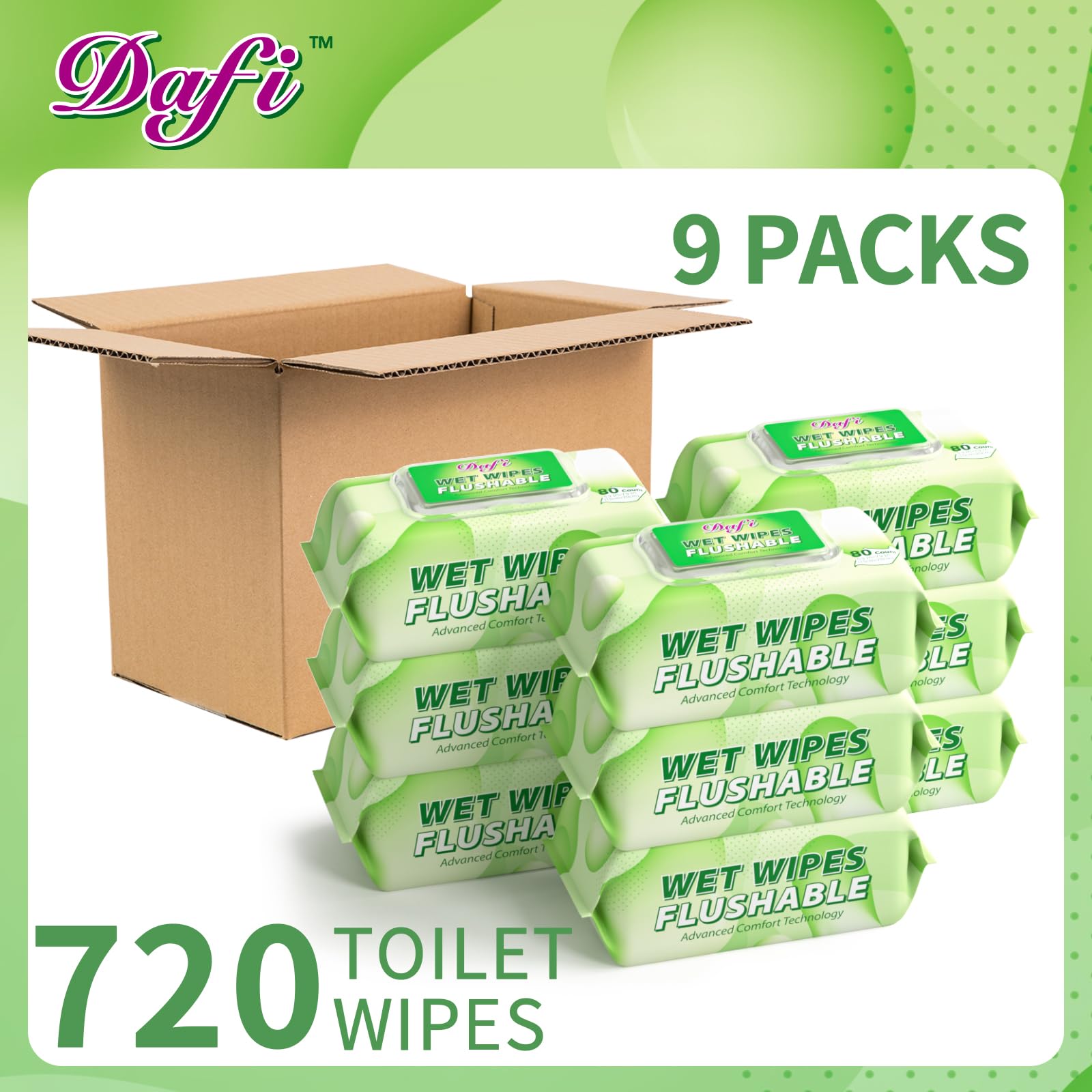 DAFI Flushable Wipes for Adults - Unscented Plant-Based


