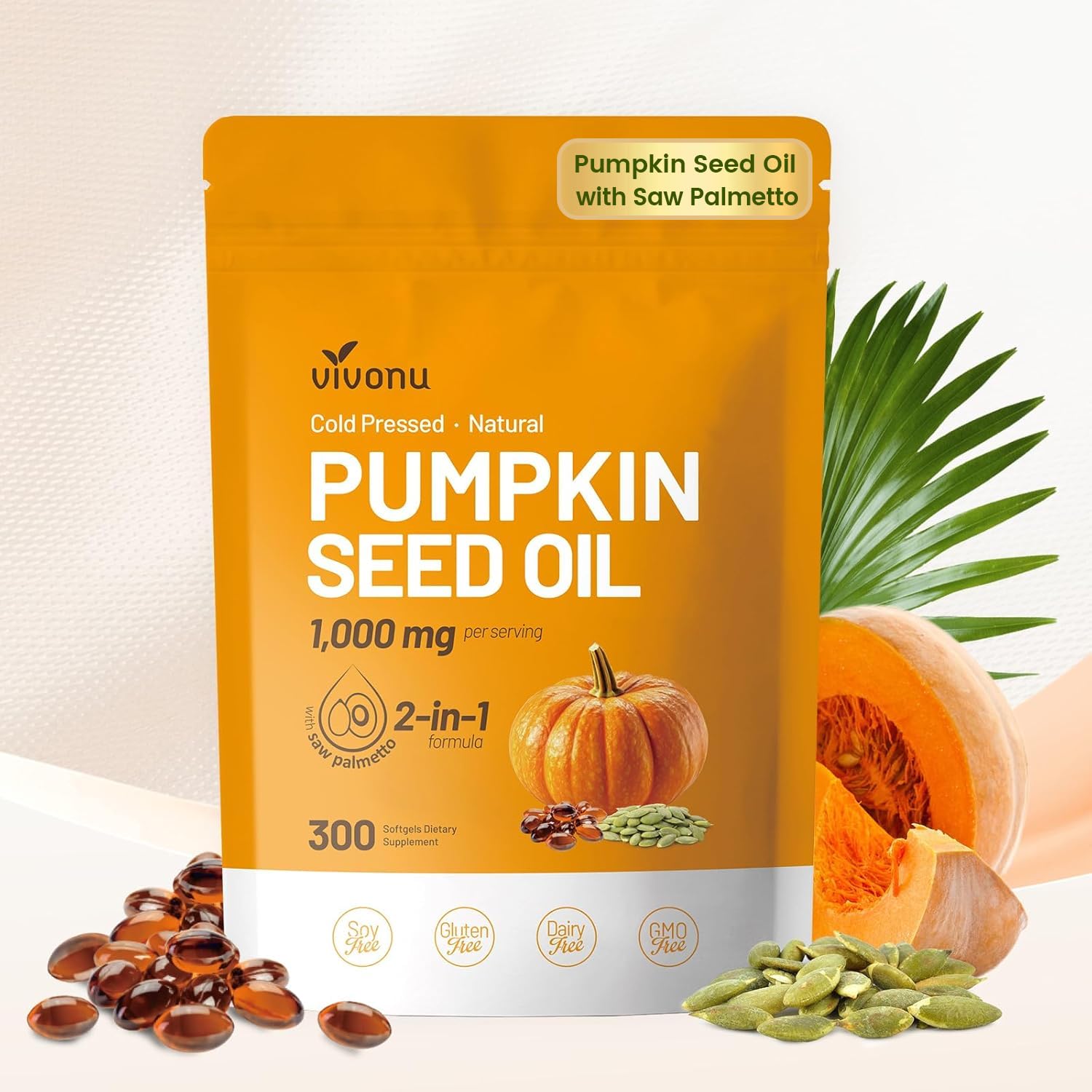 VivoNu Pumpkin Seed Oil with Saw Palmetto - Cold Pressed

