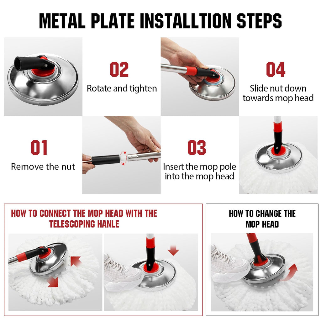 Spin Mop and Bucket Wringer System – 3 Microfiber Heads

