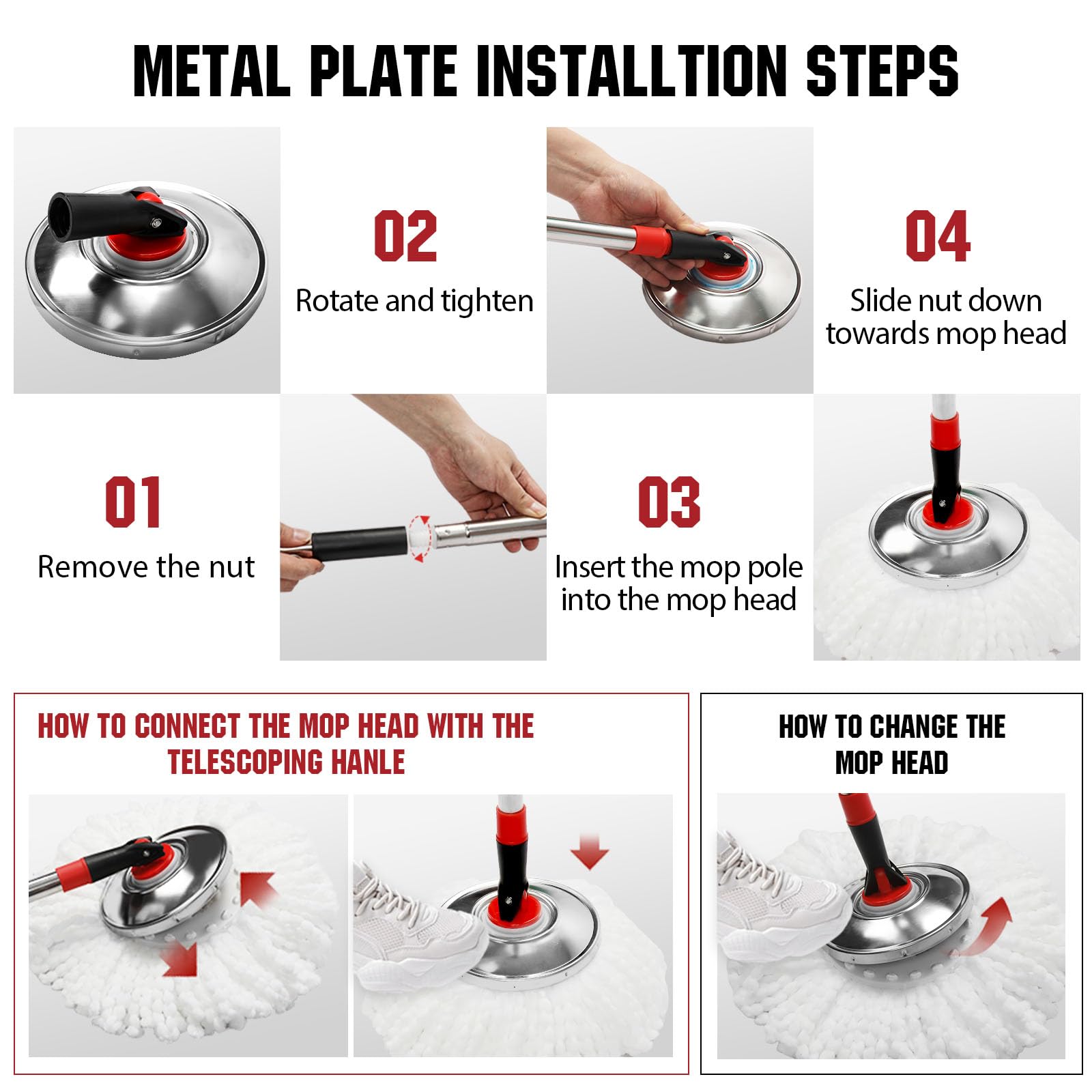 Spin Mop and Bucket Wringer System – 3 Microfiber Heads

