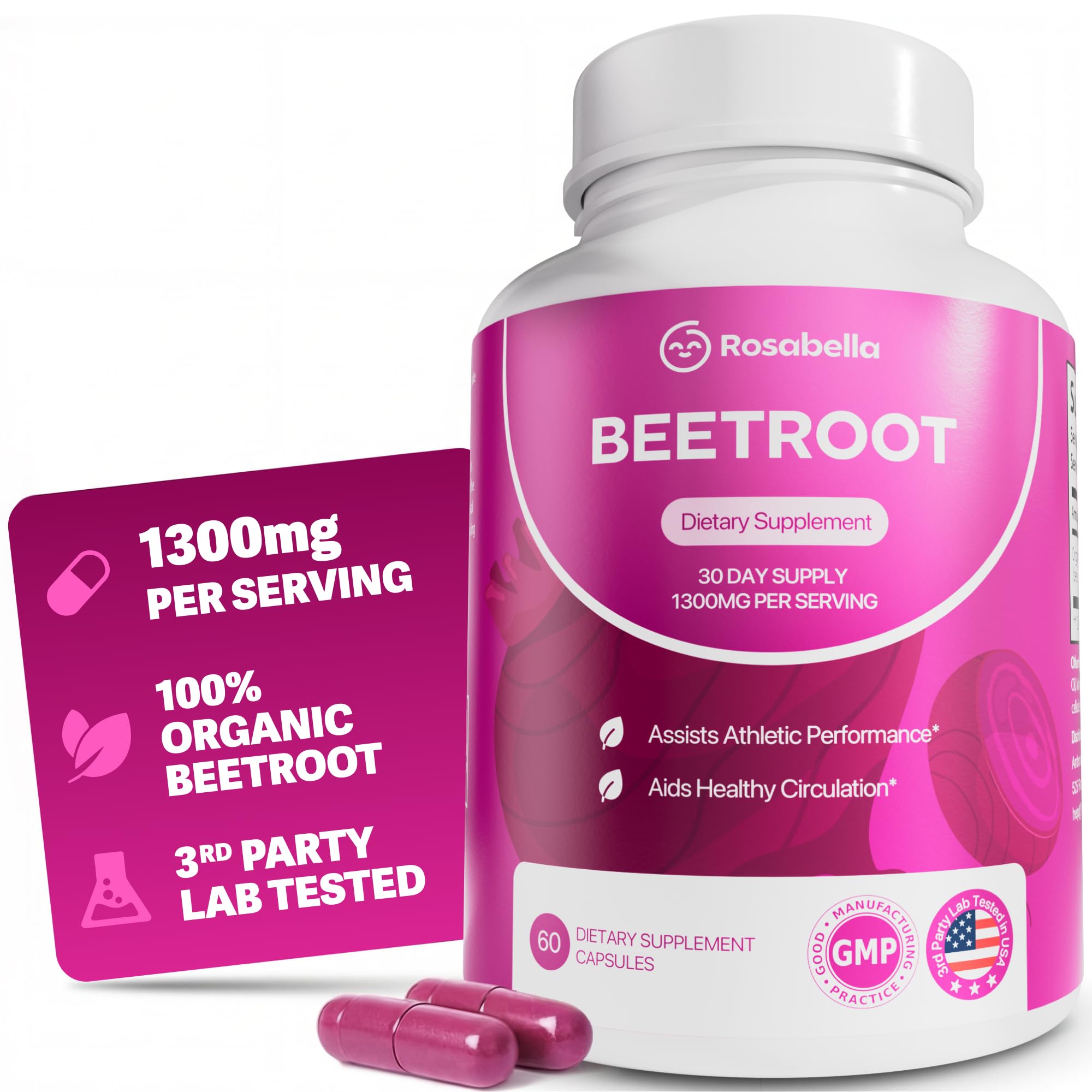 Beet Root Capsules by Rosabella - 1300mg Organic Beet Root

