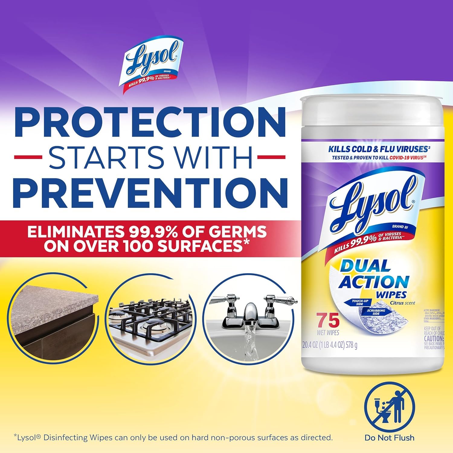 Lysol Disinfecting Wipes Dual Action – Multi-Surface

