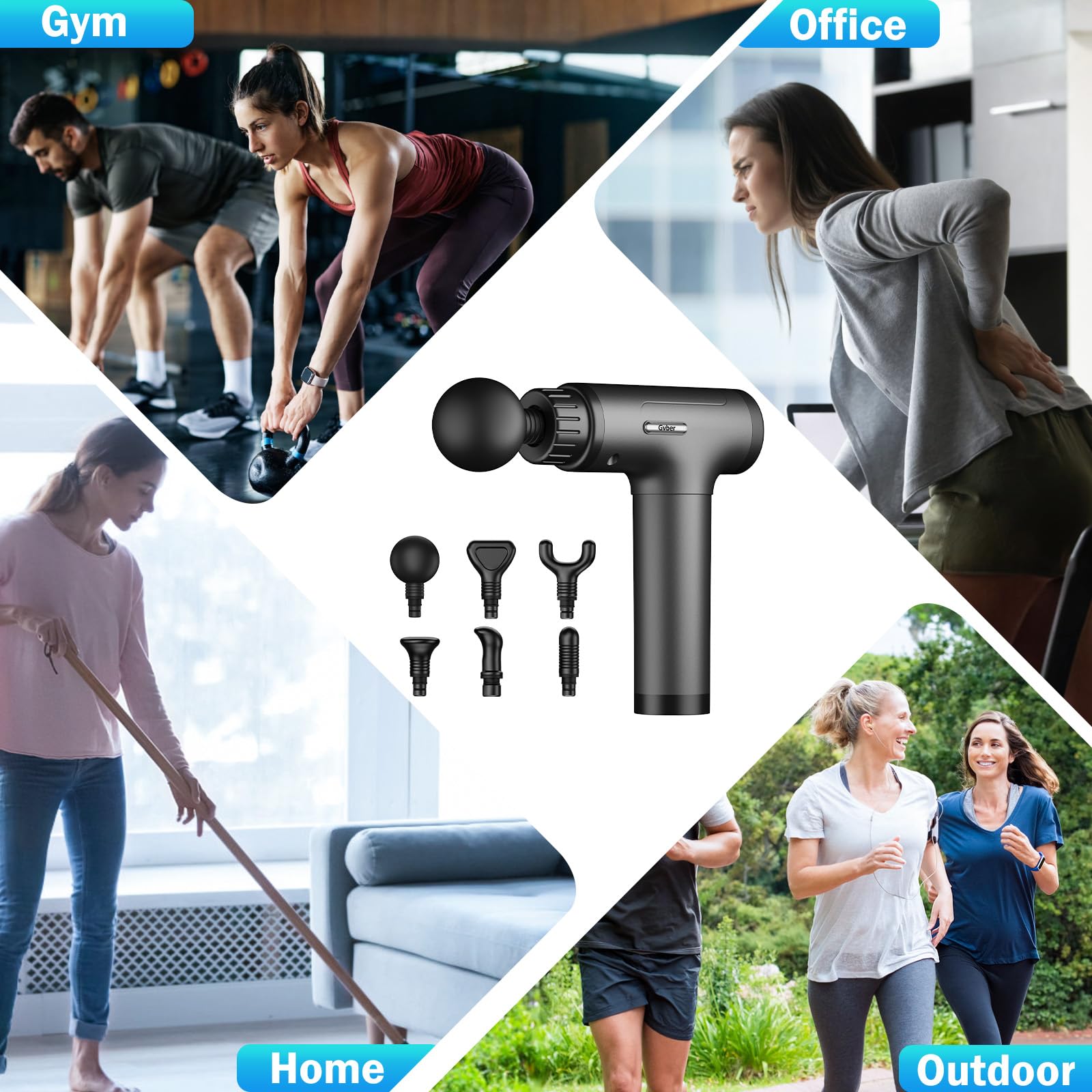 Gvber Massage Gun Deep Tissue Percussion Massager - 6 Heads

