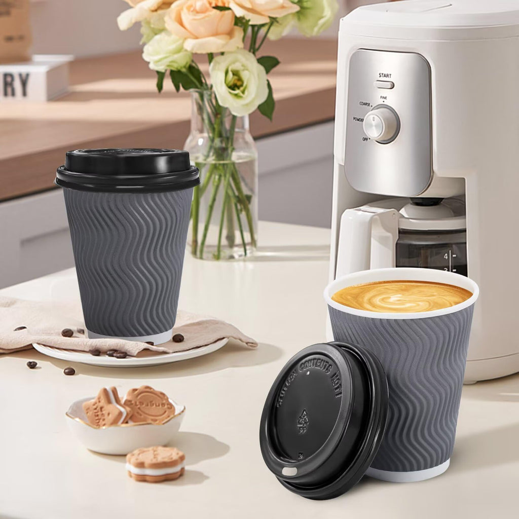 Clawsoff Disposable Coffee Cups with Lids – Insulated Ripple Wall

