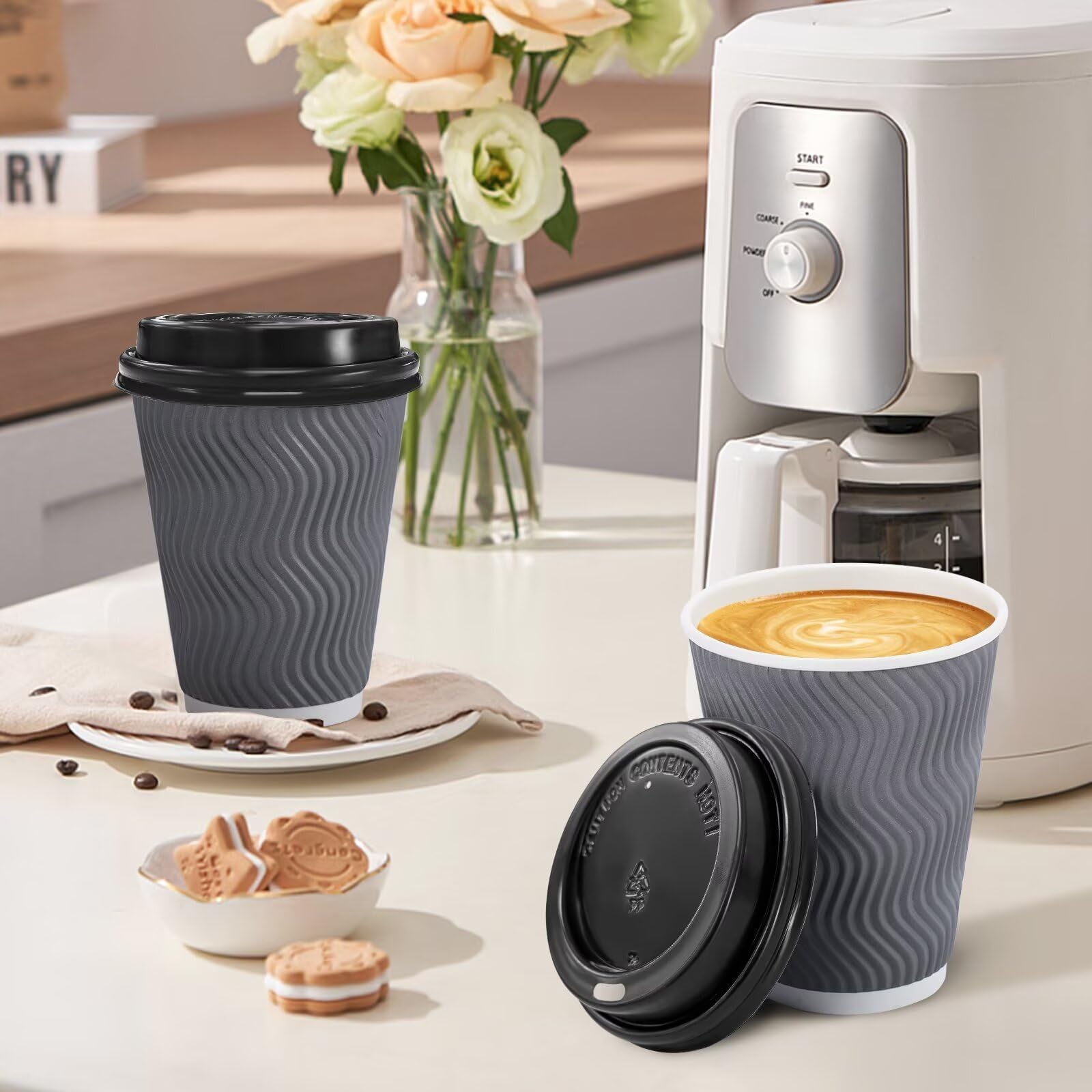 Clawsoff Disposable Coffee Cups with Lids – Insulated Ripple Wall

