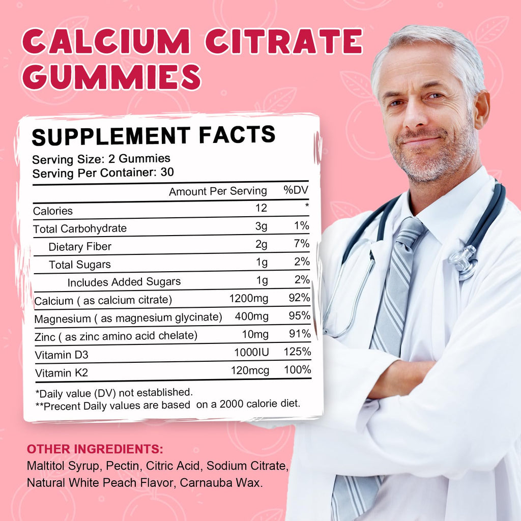 LUCNVEM Calcium Citrate Gummies with Vitamin D3 & K2

