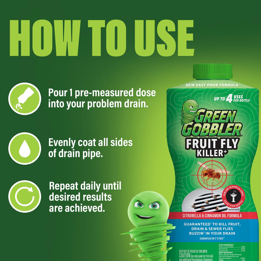 Green Gobbler Fruit Fly Killer+ Gel for Drains | Kills Flies

