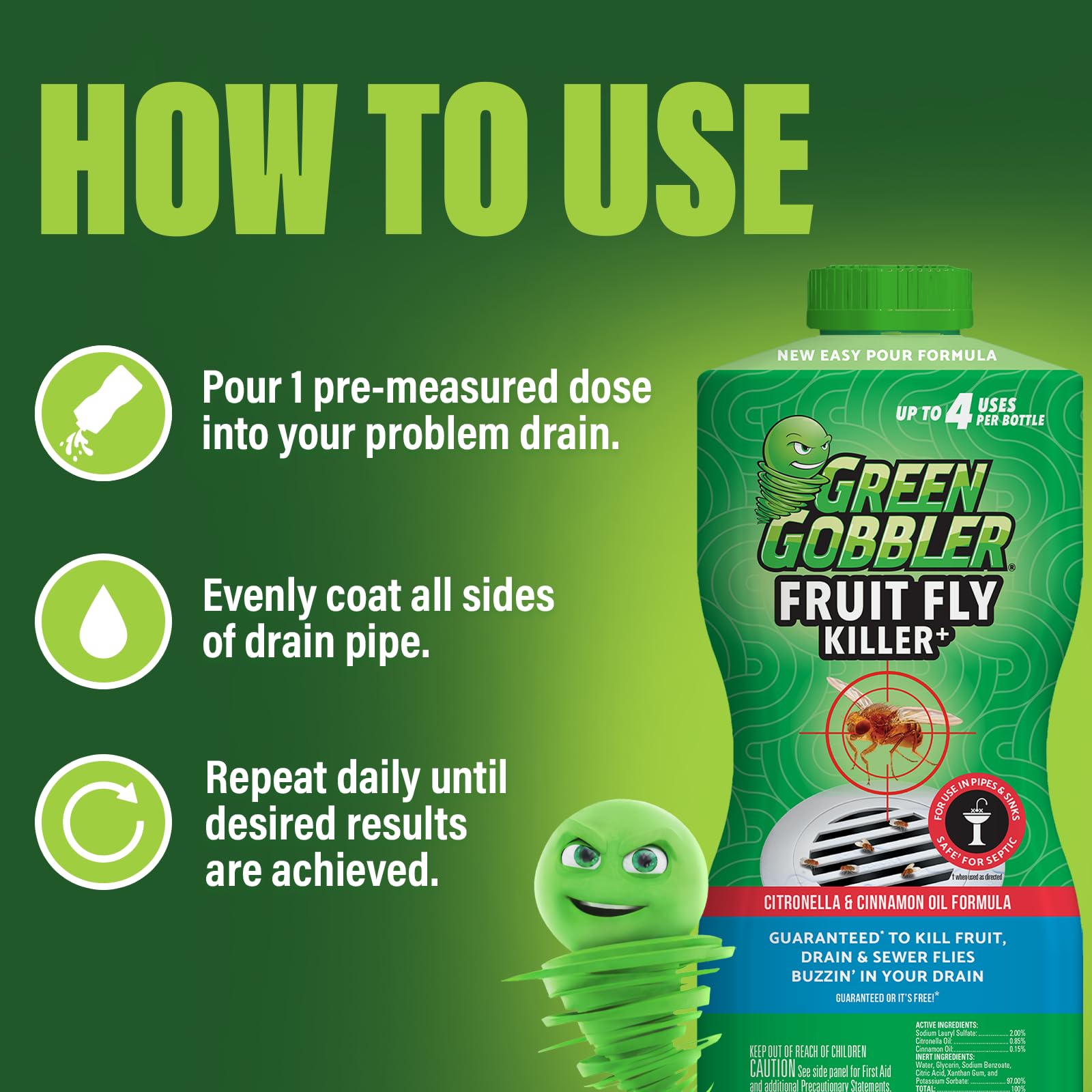 Green Gobbler Fruit Fly Killer+ Gel for Drains | Kills Flies

