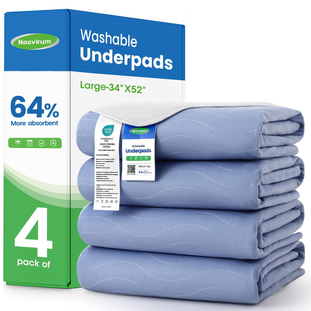 NOOVIRUM Washable Underpads - Heavy Absorbency Reusable Bed Pad
