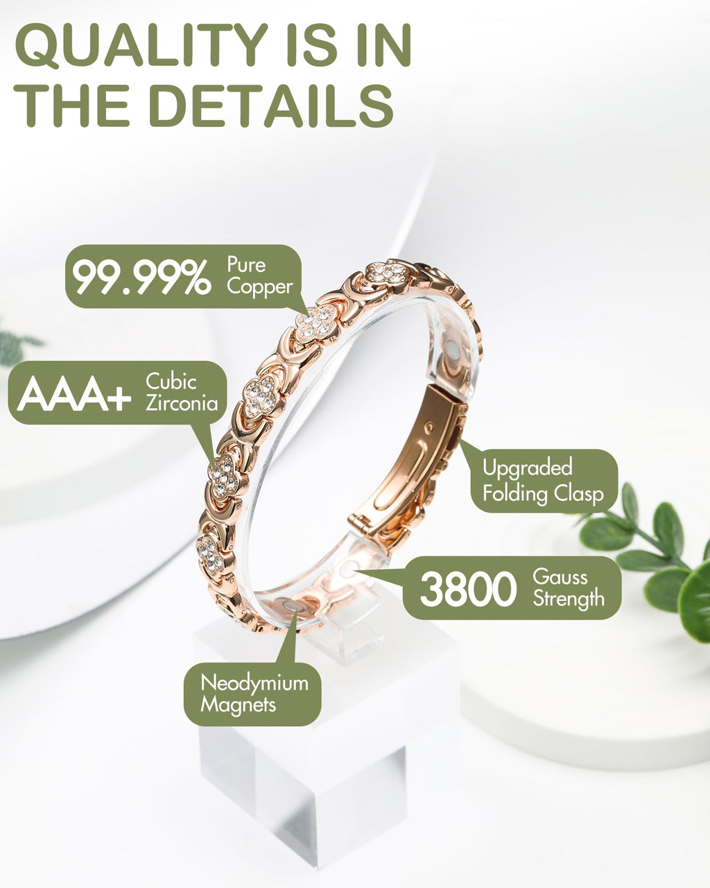 Feraco Magnetic Therapy Bracelet for Women - Adjustable


