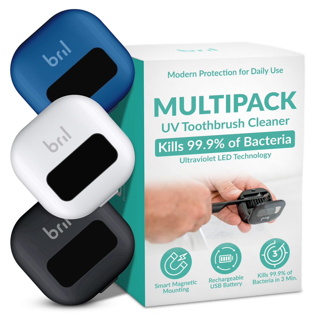 Bril UV-C Toothbrush Sanitizer and Holder, Wall Mounted, Rechargeable