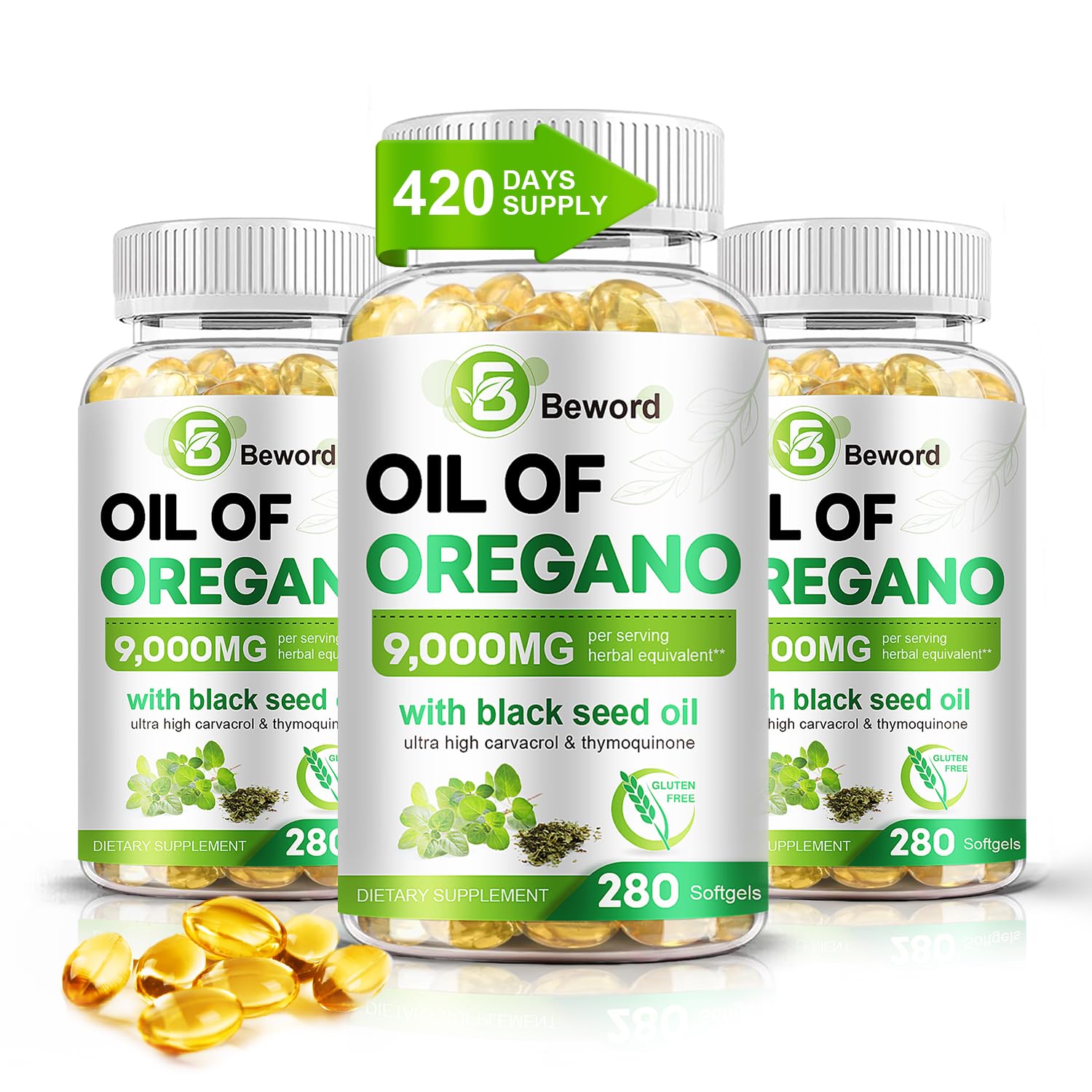 BEWORD Oil of Oregano with Black Seed Oil Immune Support Supplement