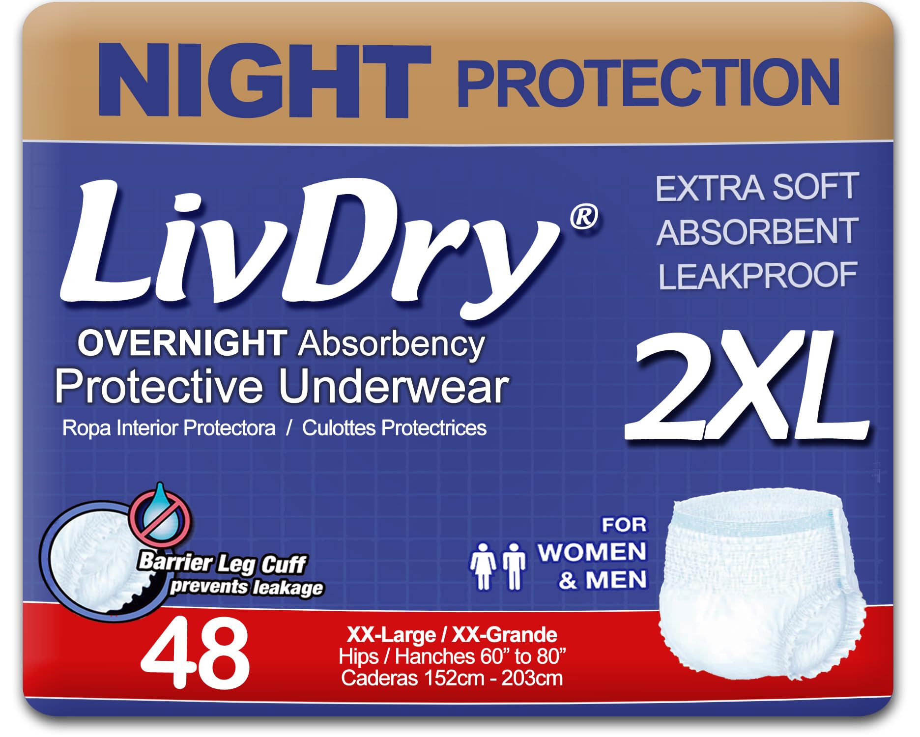 LivDry Adult Incontinence Underwear, Leak Protection