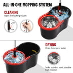 Spin Mop and Bucket Wringer System – 3 Microfiber Heads

