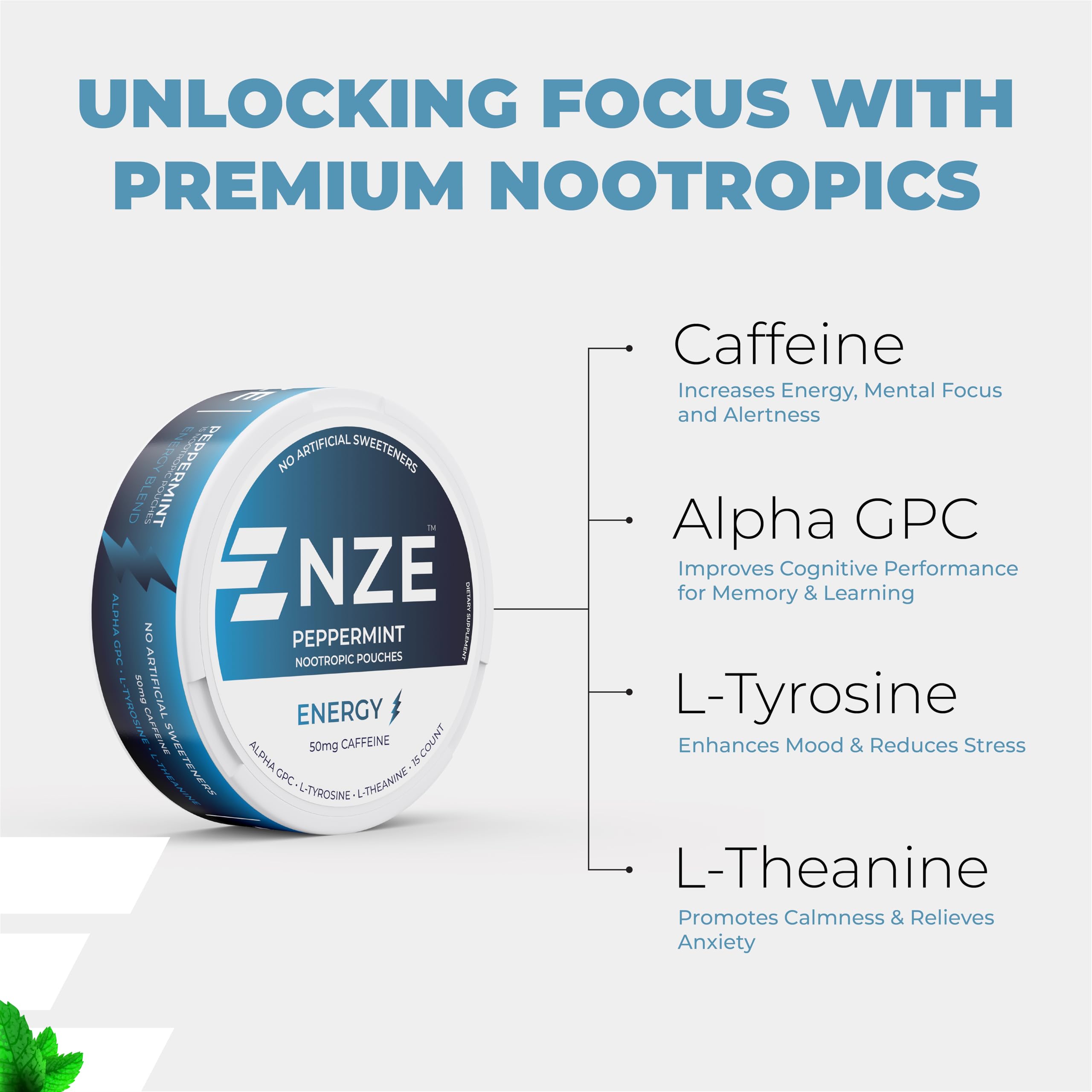 NZE Caffeine Nootropic Pouches - Energy & Focus

