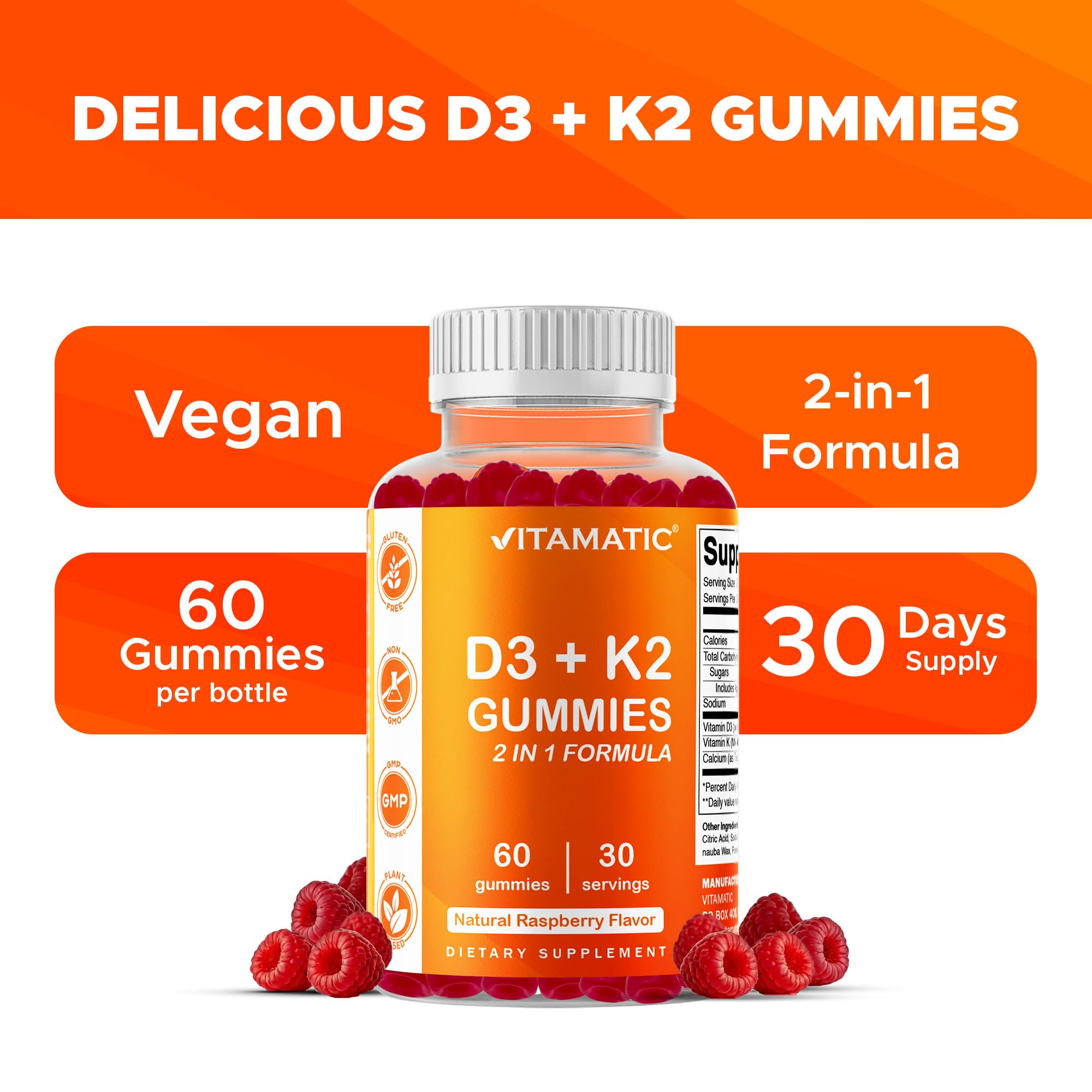 Vitamatic Vitamin D3 & K2 Gummies | Plant-Based Formula

