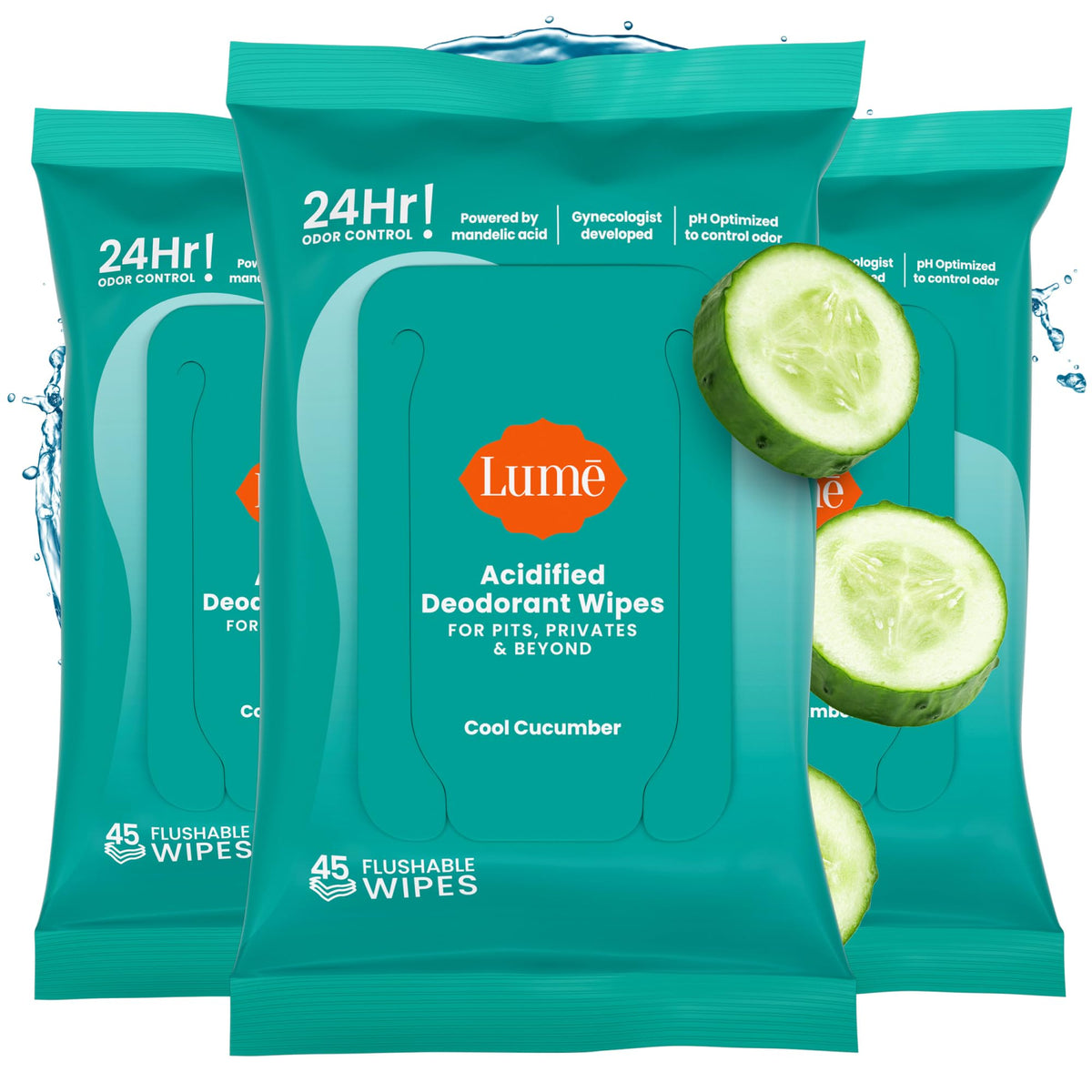 Lume Acidified Deodorant Wipes - 24 Hour Odor Control - Aluminum Free