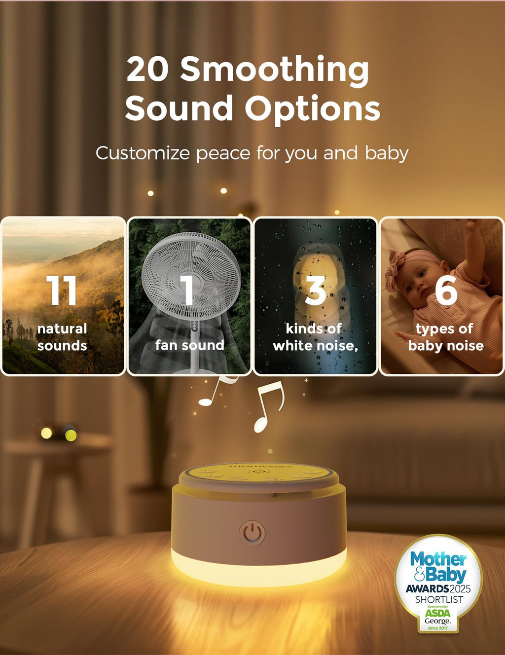 Momcozy Sound Machine with Touch Lamp – 20 Sounds

