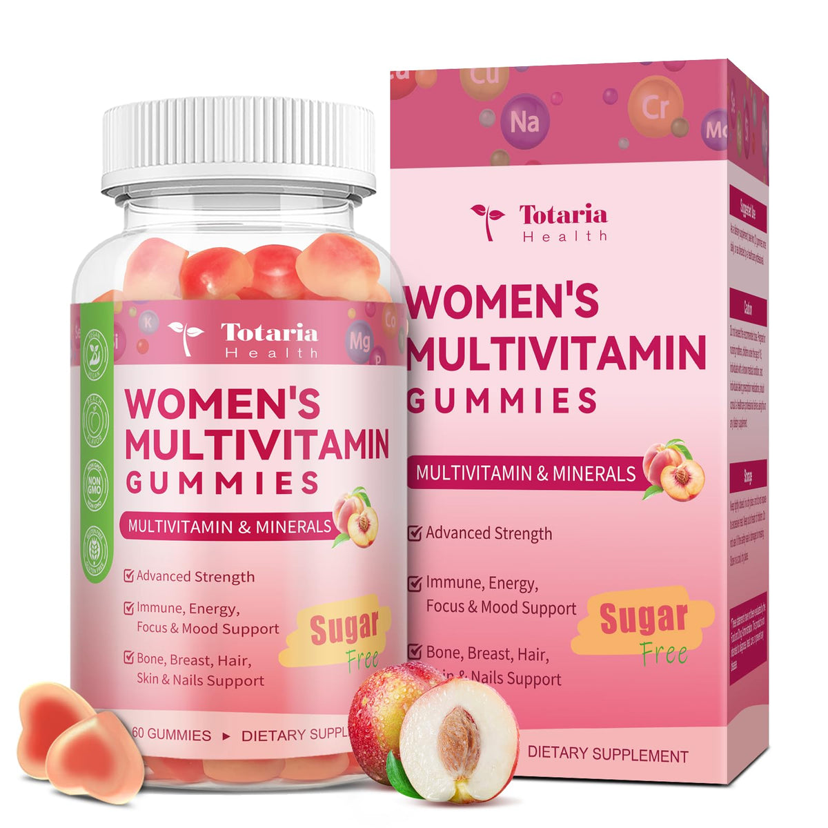 Totaria Sugar Free Multivitamin Gummies for Women 14+ with Iron, Biotin & Vitamins A, C, D3, K2