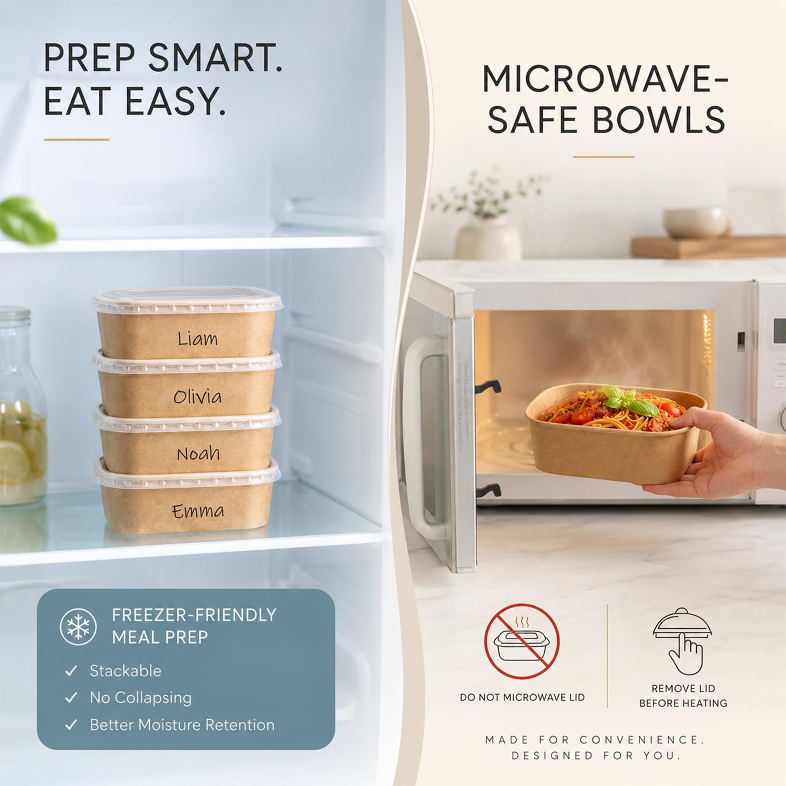 Kaderron Paper Bowls with Lids – Heavy Duty, Microwave Safe

