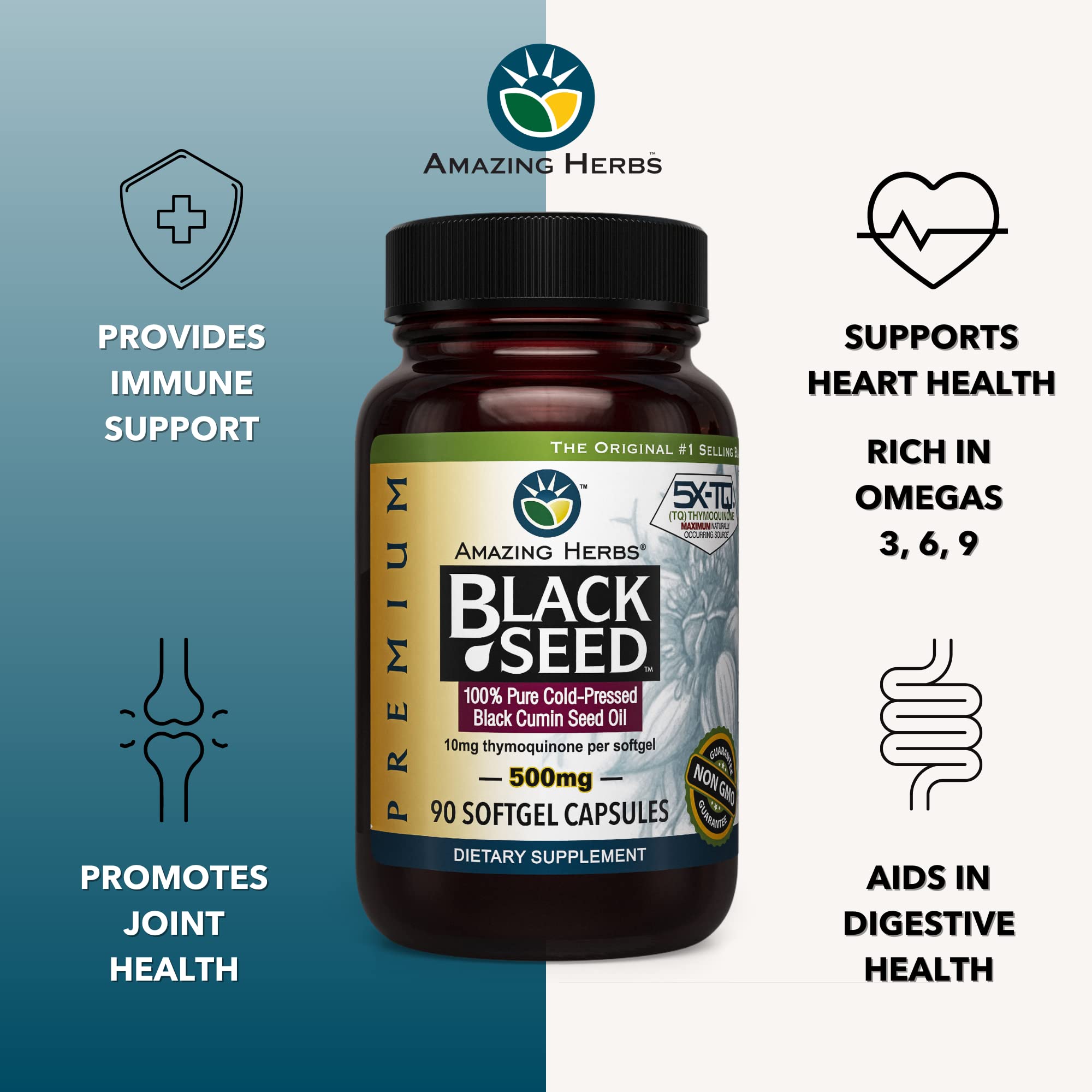 Black Seed Oil Capsules by Amazing Herbs - Immune Support

