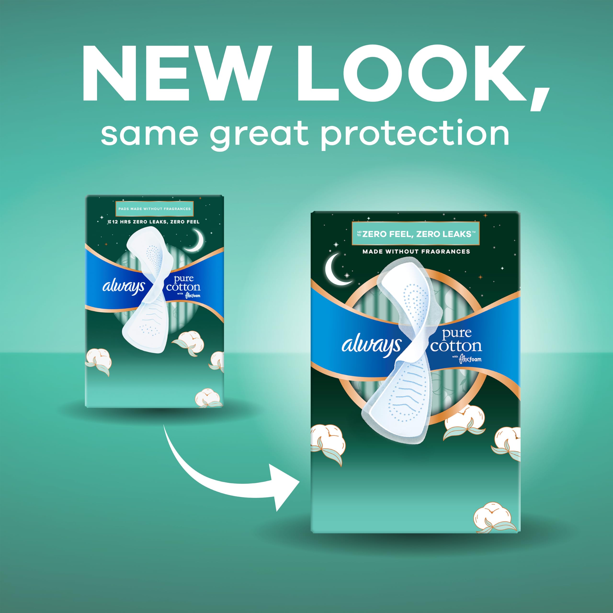 Always Pure Cotton FlexFoam Feminine Pads with Wings

