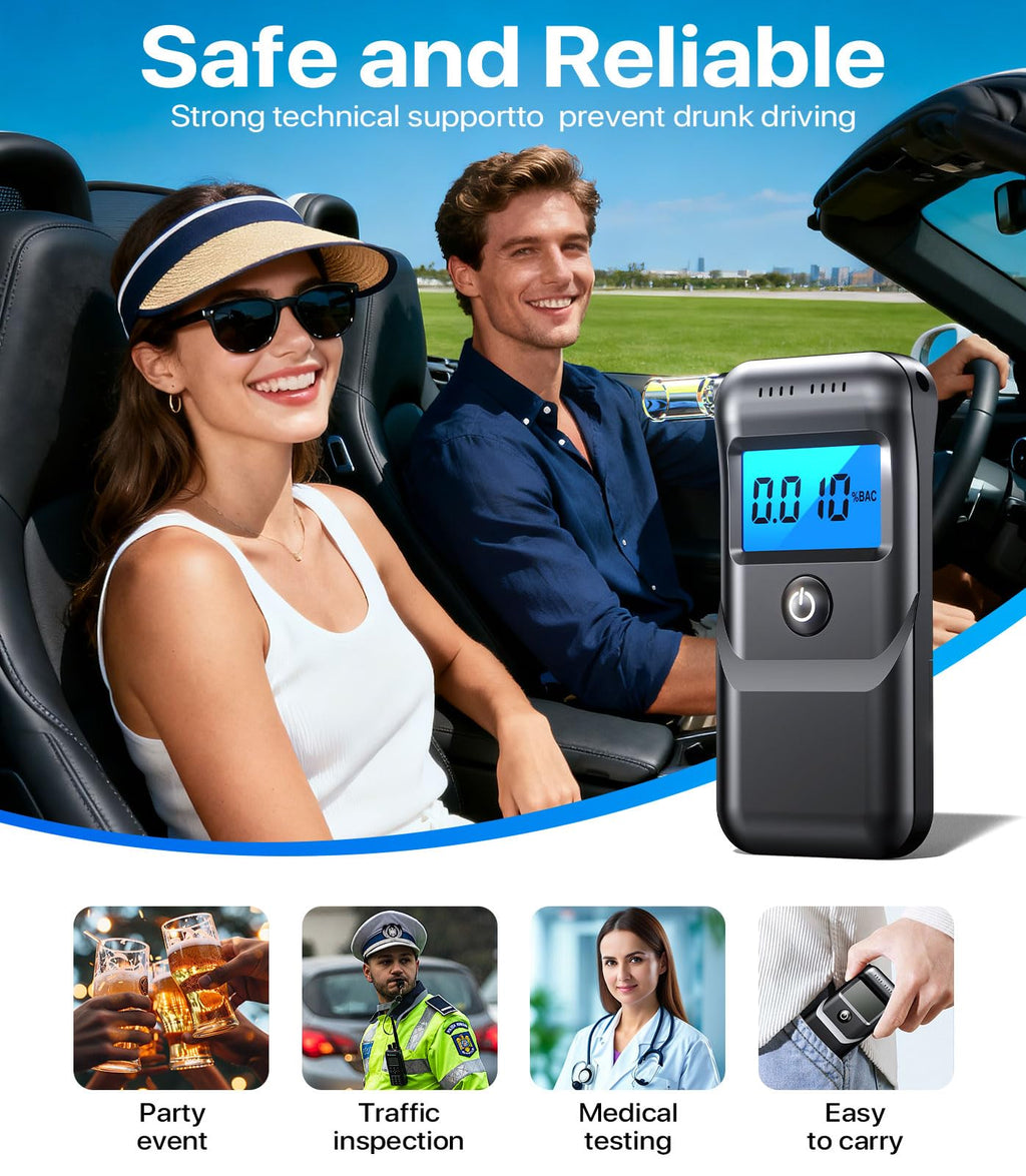 Breathalyzer Alcohol Tester with LCD Display - Portable

