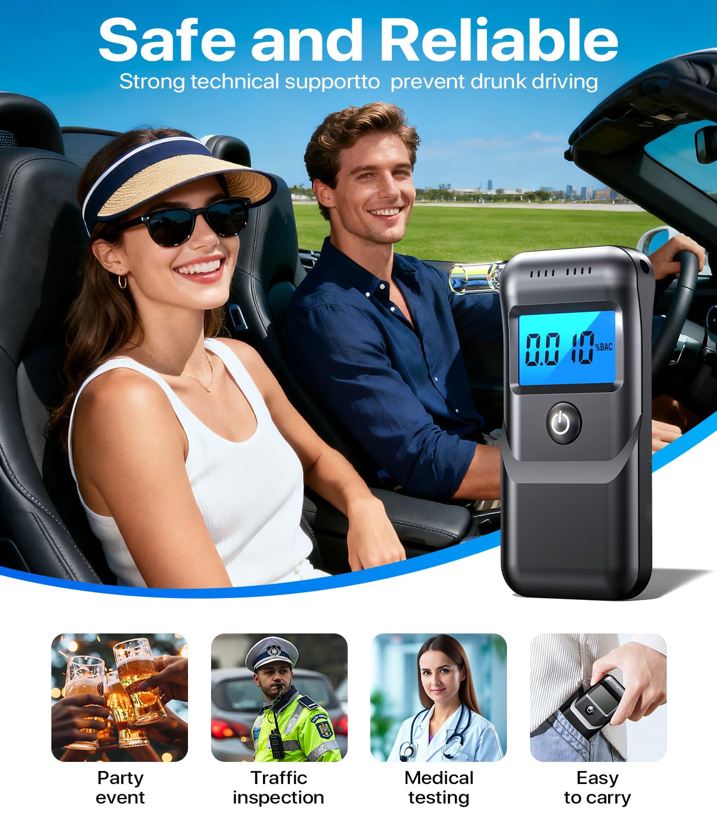Breathalyzer Alcohol Tester with LCD Display - Portable

