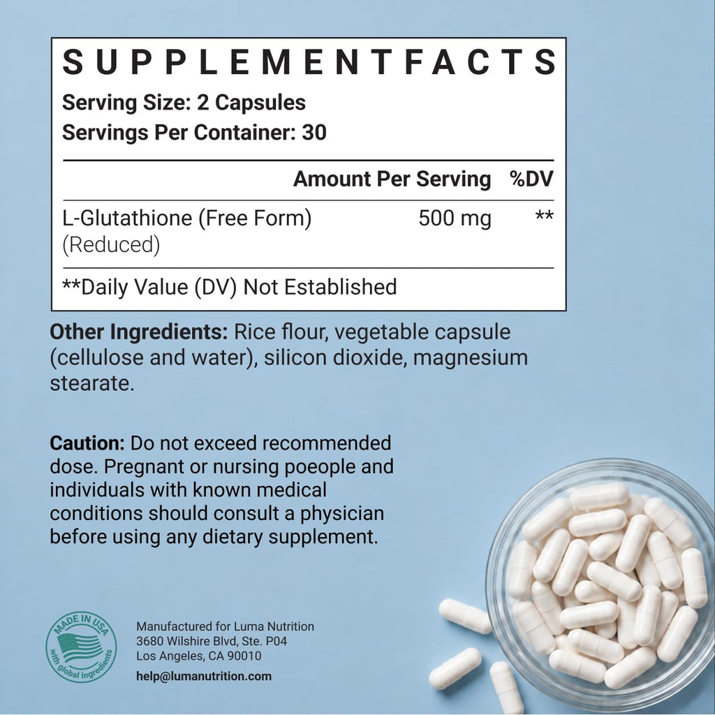 Luma Nutrition Glutathione Supplement - Reduced L-Glutathione

