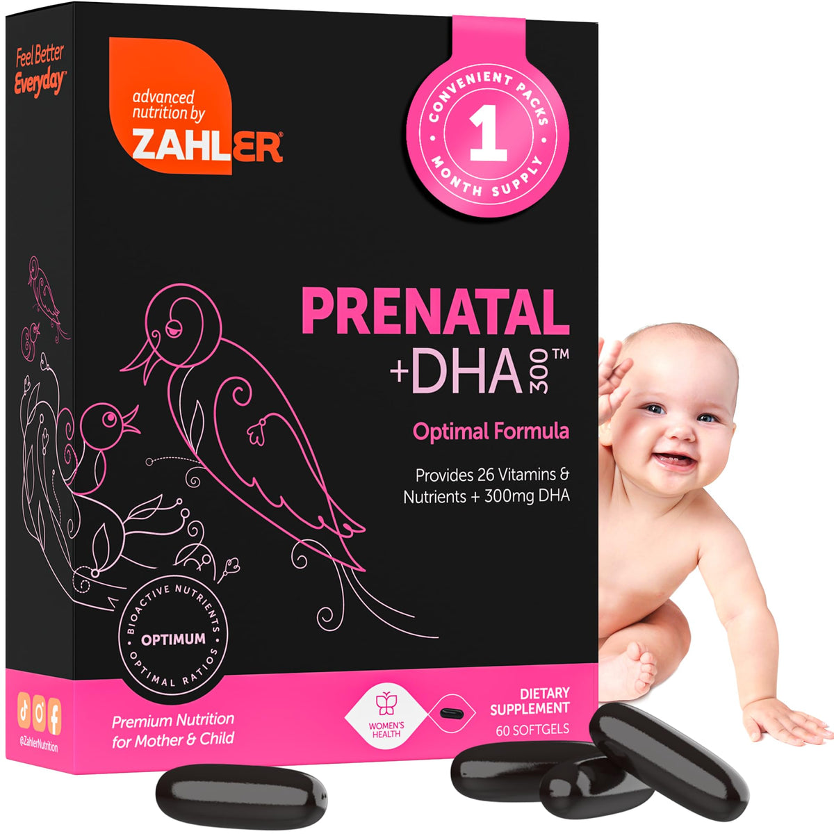 Zahler Prenatal +DHA 300 Prenatal Vitamin with Methylated Folate & DHA