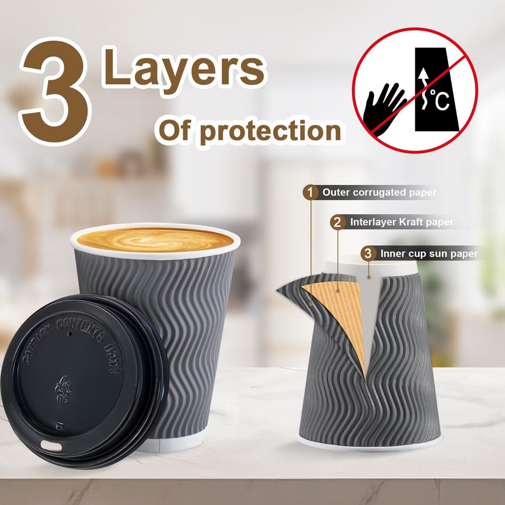 Clawsoff Disposable Coffee Cups with Lids – Insulated Ripple Wall

