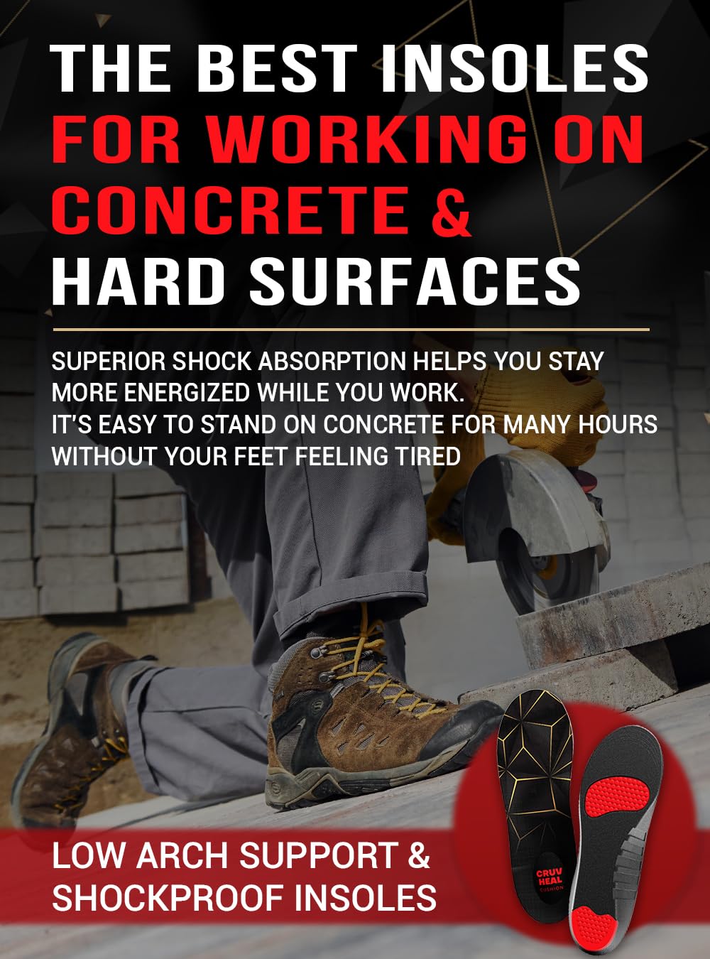 CRUVHEAL Work Pro Comfort Insoles - Shock Absorption

