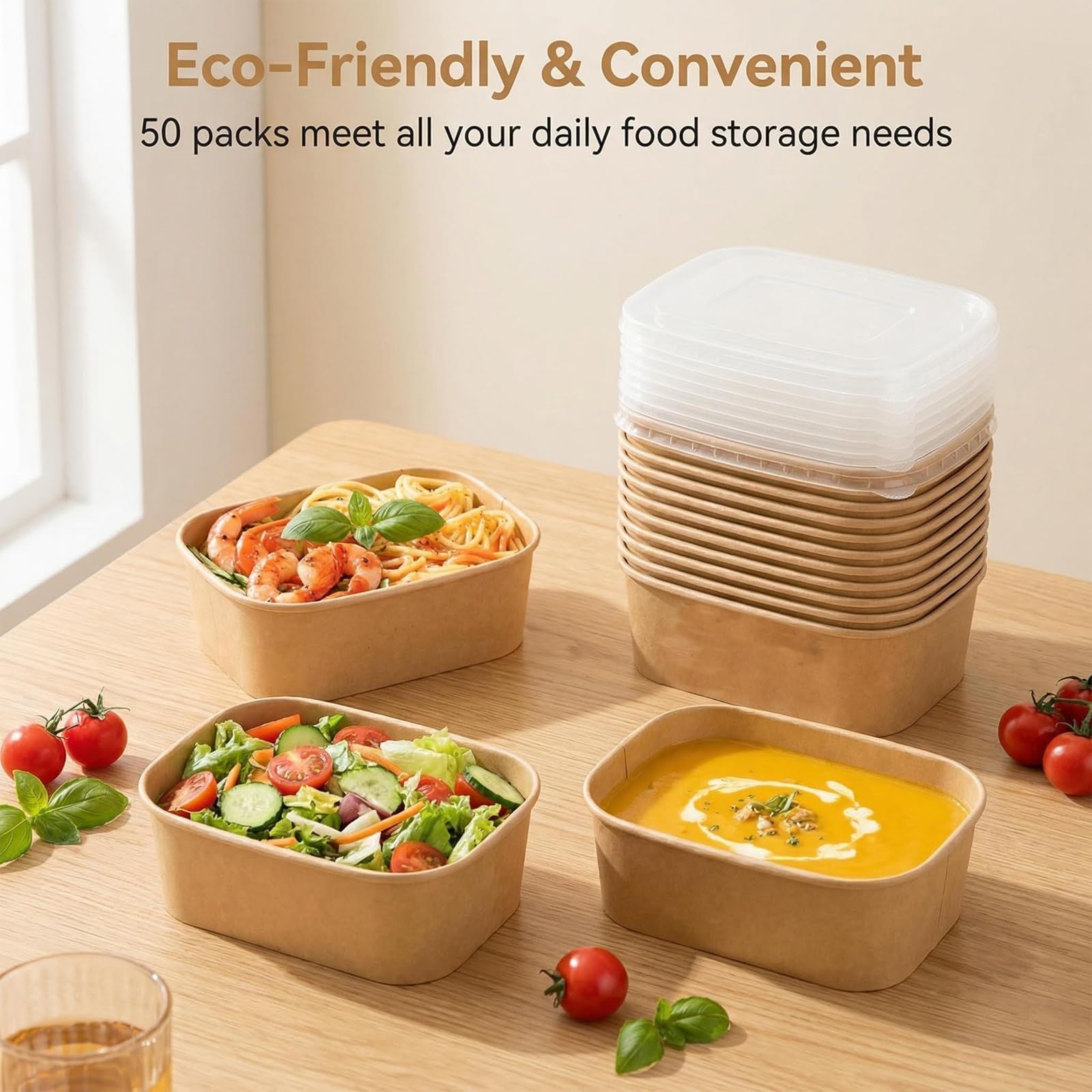 Disposable Meal Prep Bowls with Lids and Forks | Kraft Paper

