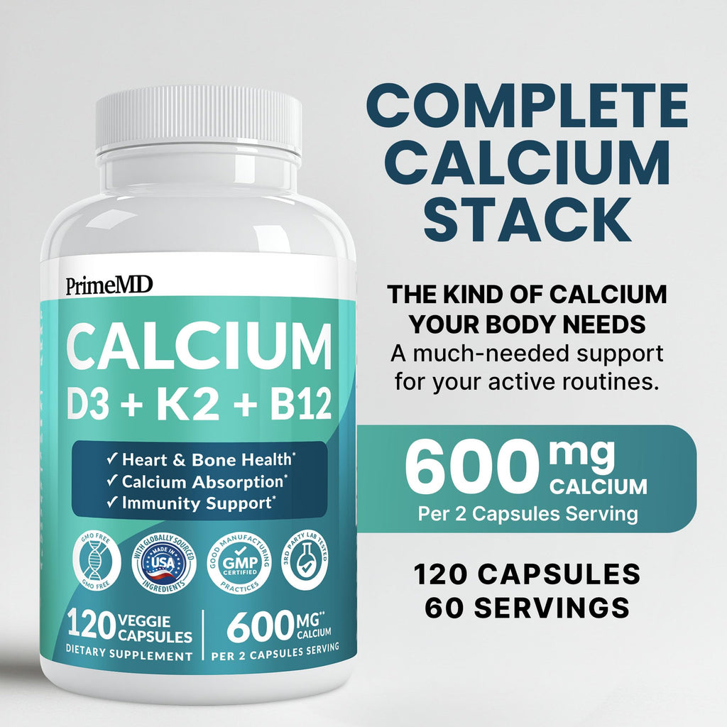 Calcium Citrate with D3 & K2 for Adults - Vegan Supplement

