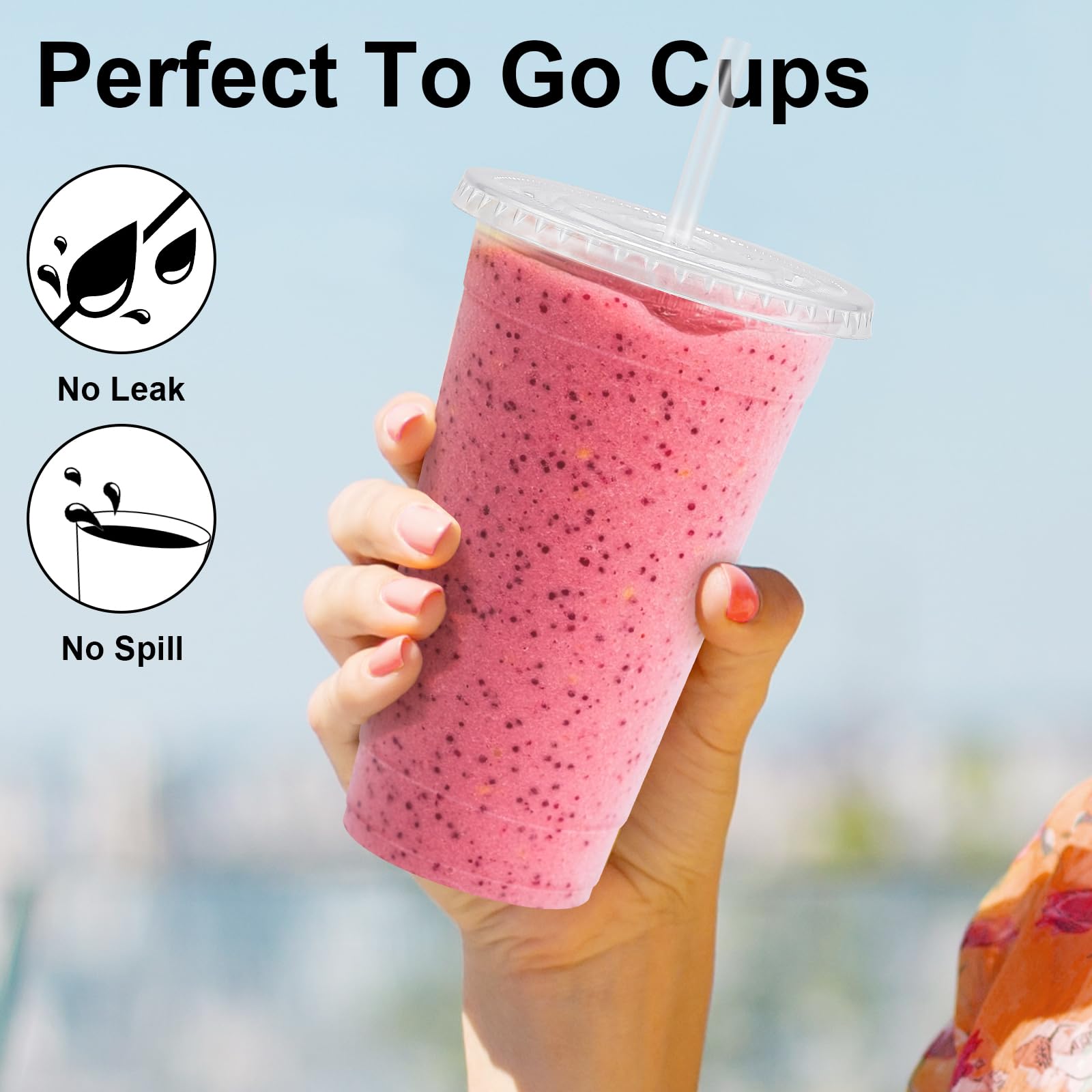 Lamosi Clear Plastic Cups with Lids & Straws – To-Go

