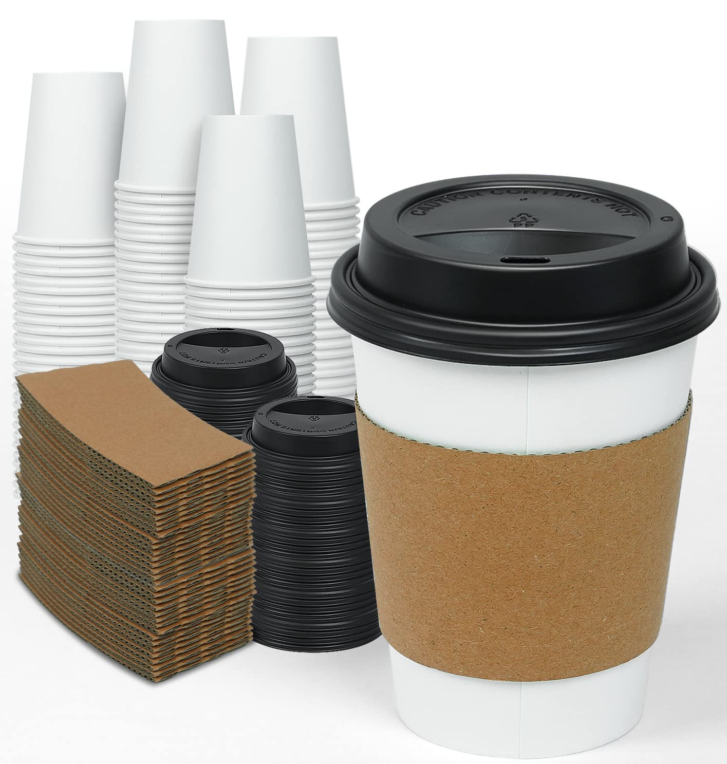 Ginkgo Disposable Coffee Cups with Lids and Sleeves

