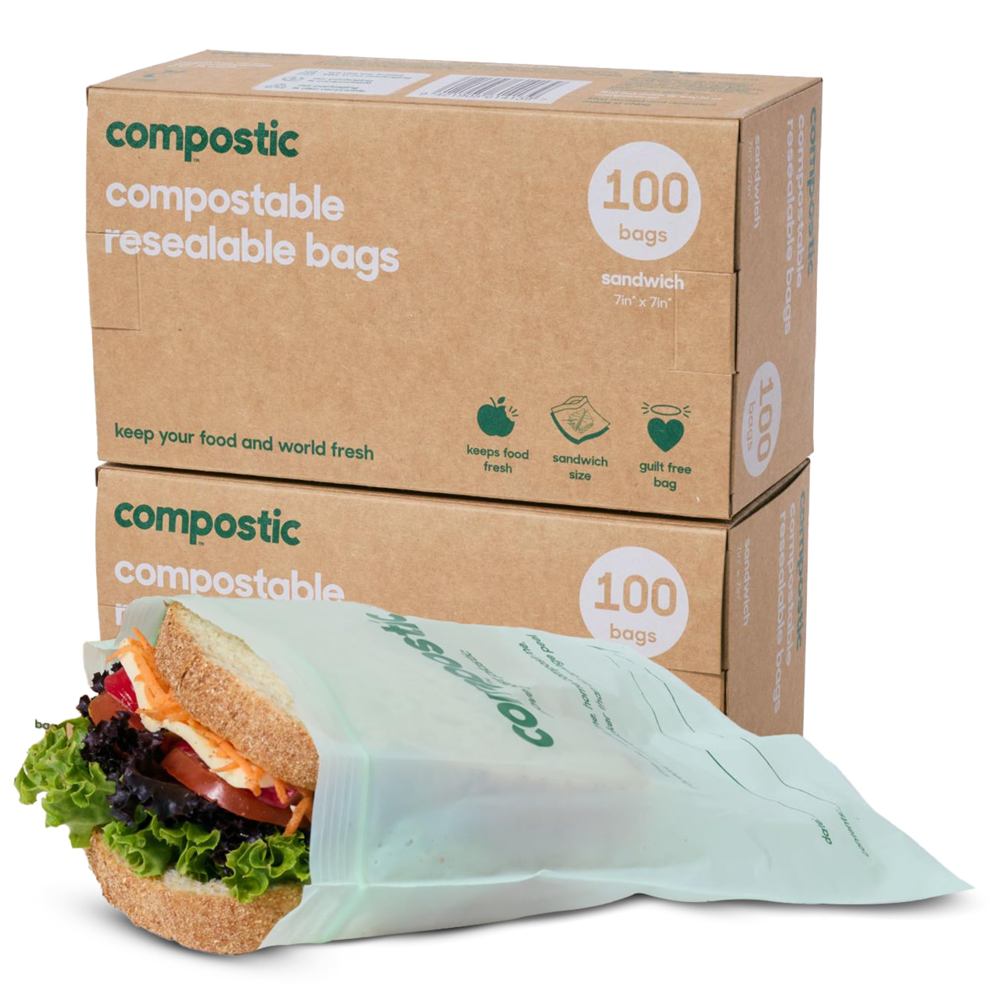 Compostic Compostable Storage Bags, Home Compostable, Plant-Based, Leak-Proof