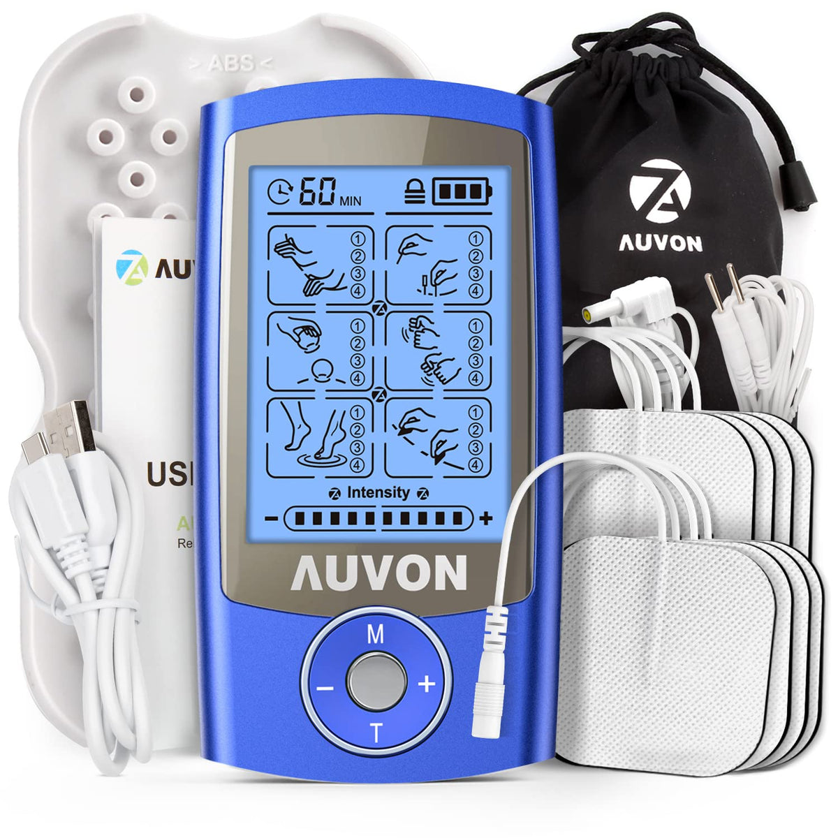 AUVON TENS Unit Rechargeable Muscle Stimulator with 24 Modes and 8 Electrode Pads