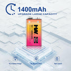 HW 9V Rechargeable Battery 1400mAh USB-C

